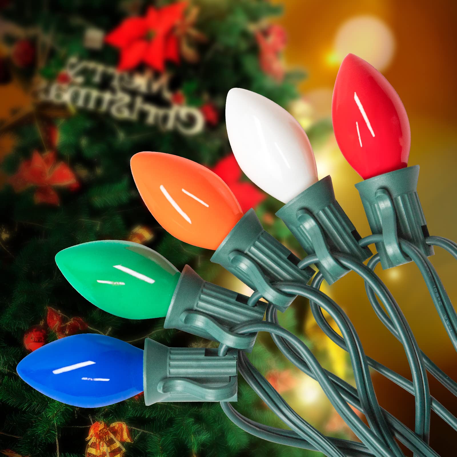25FT Vintage Multicolor Christmas Lights for Indoor & Outdoor Decor - 25 Colorful Ceramic Bulbs with 2 Spare Bulbs | Perfect for Holiday Tree, Home, Yard, Party & Wedding Decoration