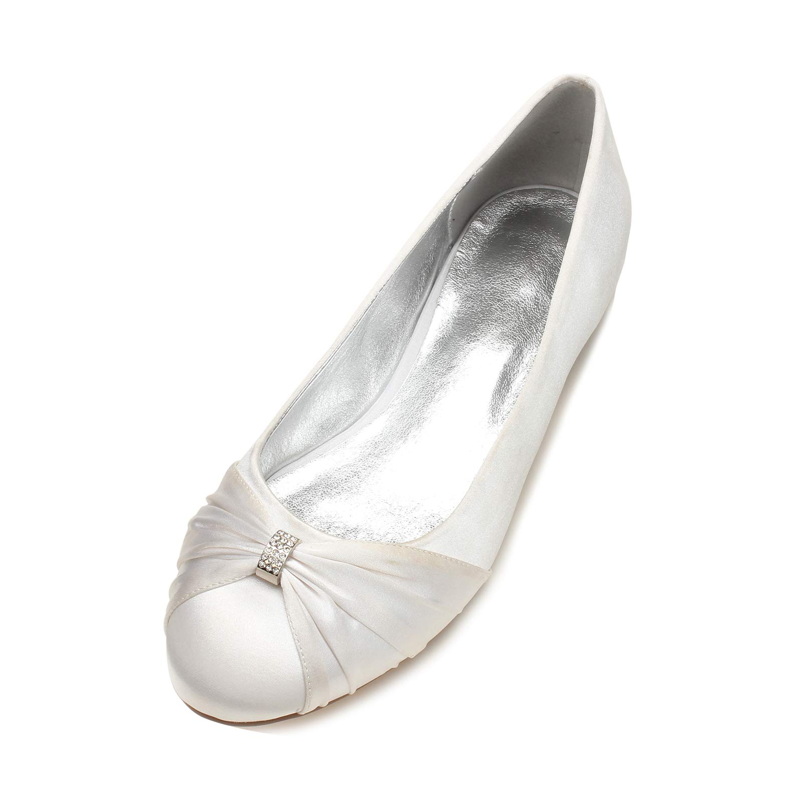 Elegant Women's Satin Slip-On Wedding Shoes with Rhinestone Bow Decor - Comfortable Ballet Flats for Brides, Bridesmaids & Formal Occasions