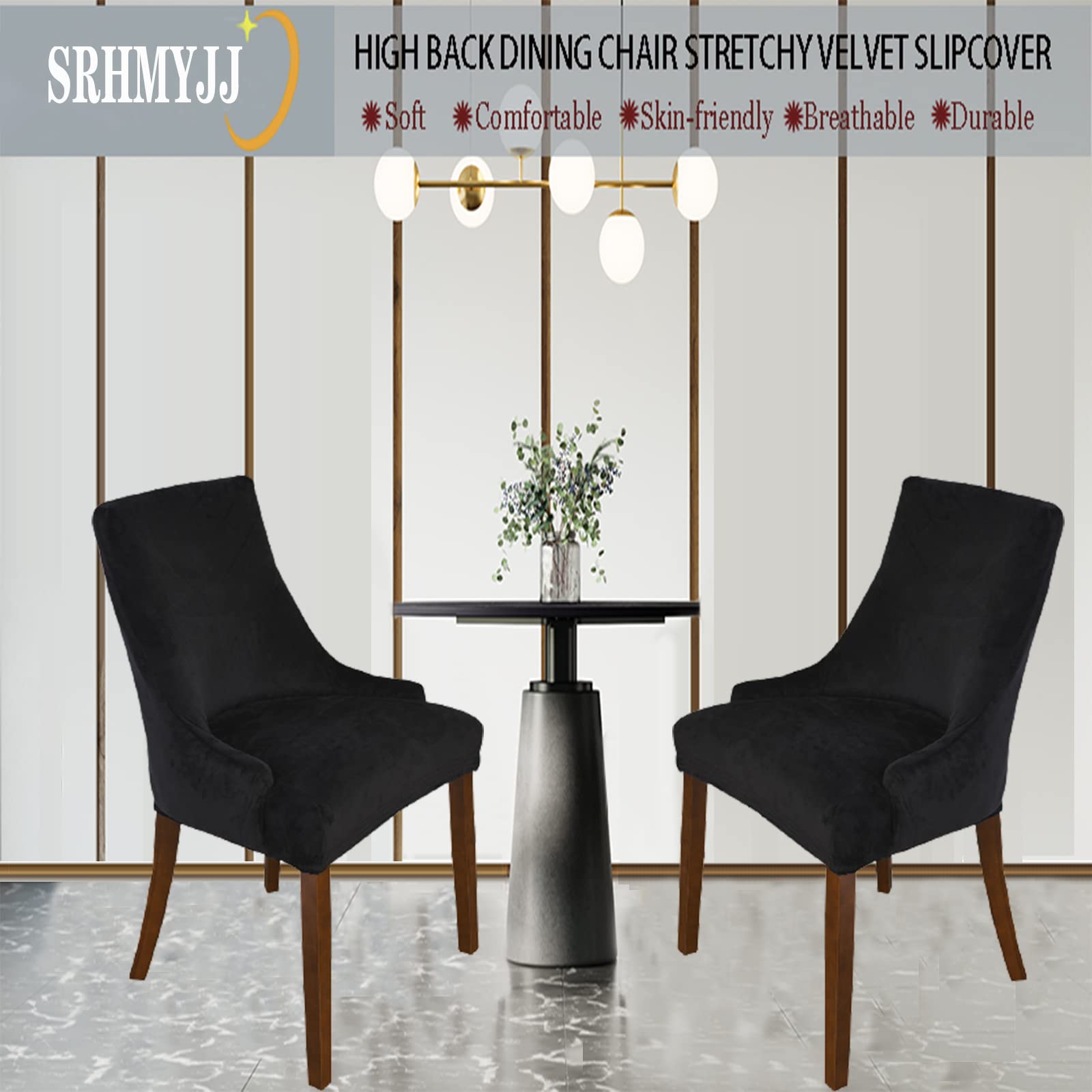 Velvet Stretch Wingback Chair Slipcover - Reusable Armchair Protector for Dining Room, Banquet & Home Decor | Machine Washable | Fits Most Chairs | Elegant Black | Perfect for Parties, Weddings & Daily Use