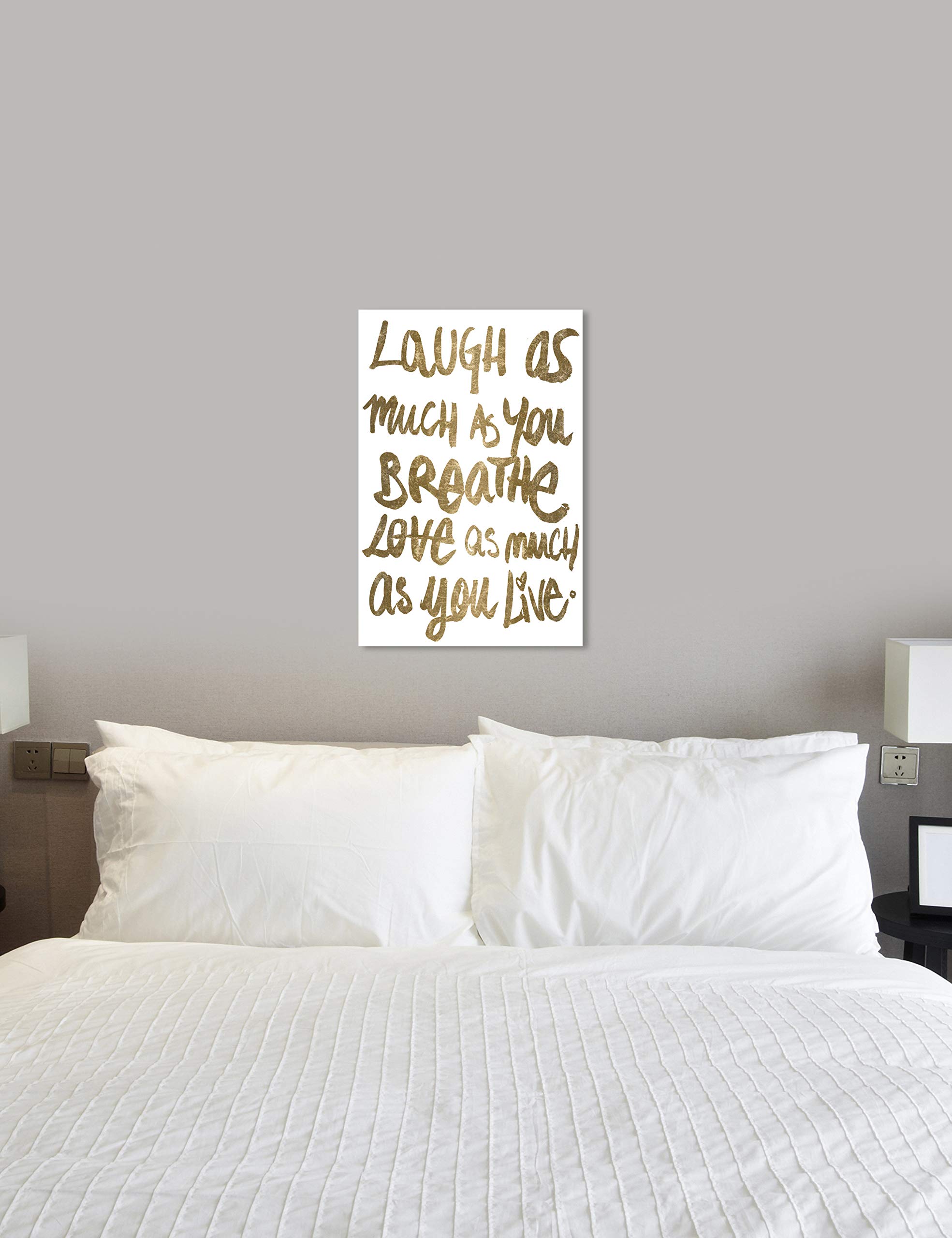 Oliver Gal Artist Co. Typography & Quotes Canvas Wall Art Print - 24x36 Inch Gold & White Home Decor for Living Room, Bedroom & Office - Inspirational Laugh Quote Artwork