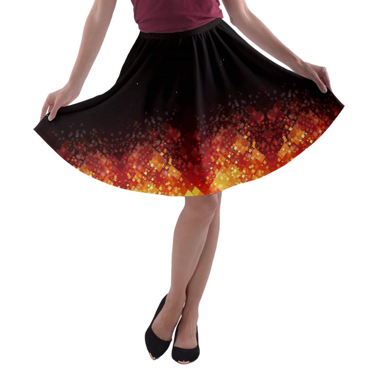CowCow Women's Flame Print Seamless Halloween Costume Skater Skirt - A-Line Party Dress for Cosplay, Burning Man & Festivals (XS-3XL) | Perfect for Halloween, Themed Parties & Fire-Themed Events