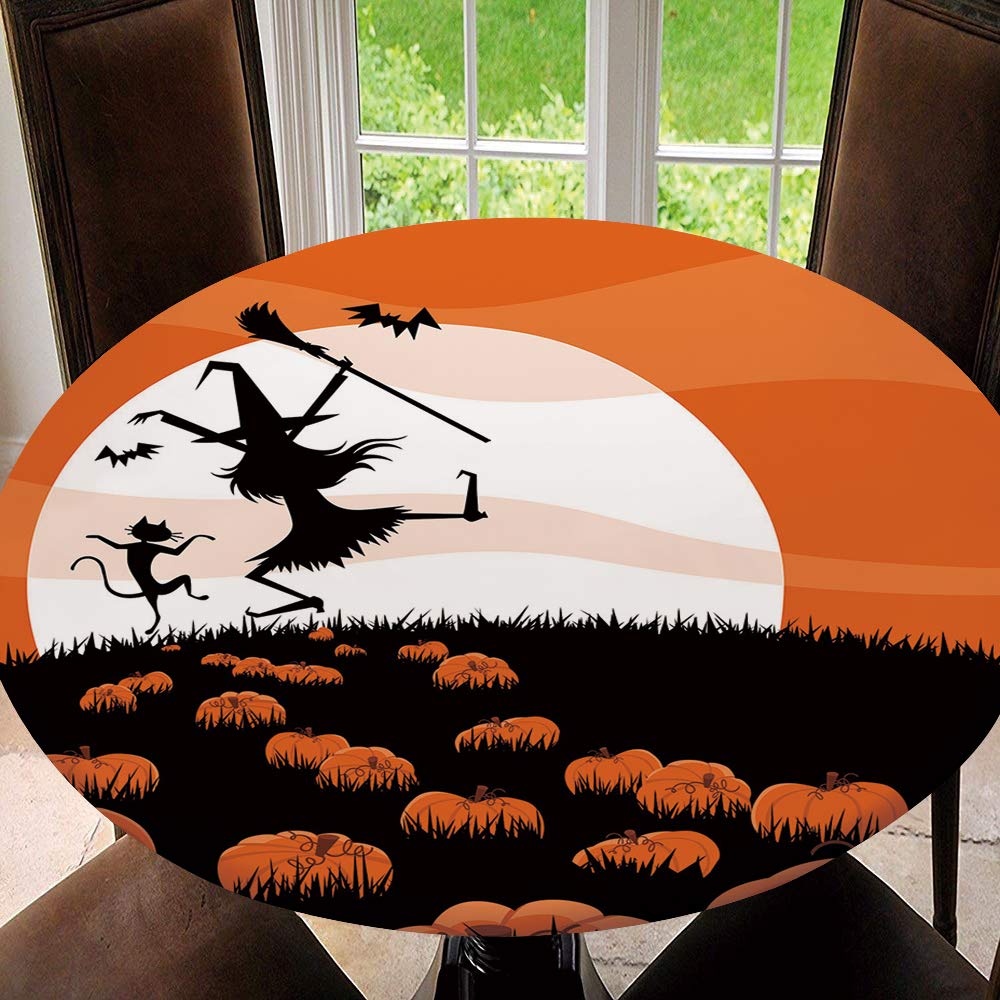Waterproof Elastic Round Tablecloth - Halloween Party Table Cover with Elastic Edged for 51