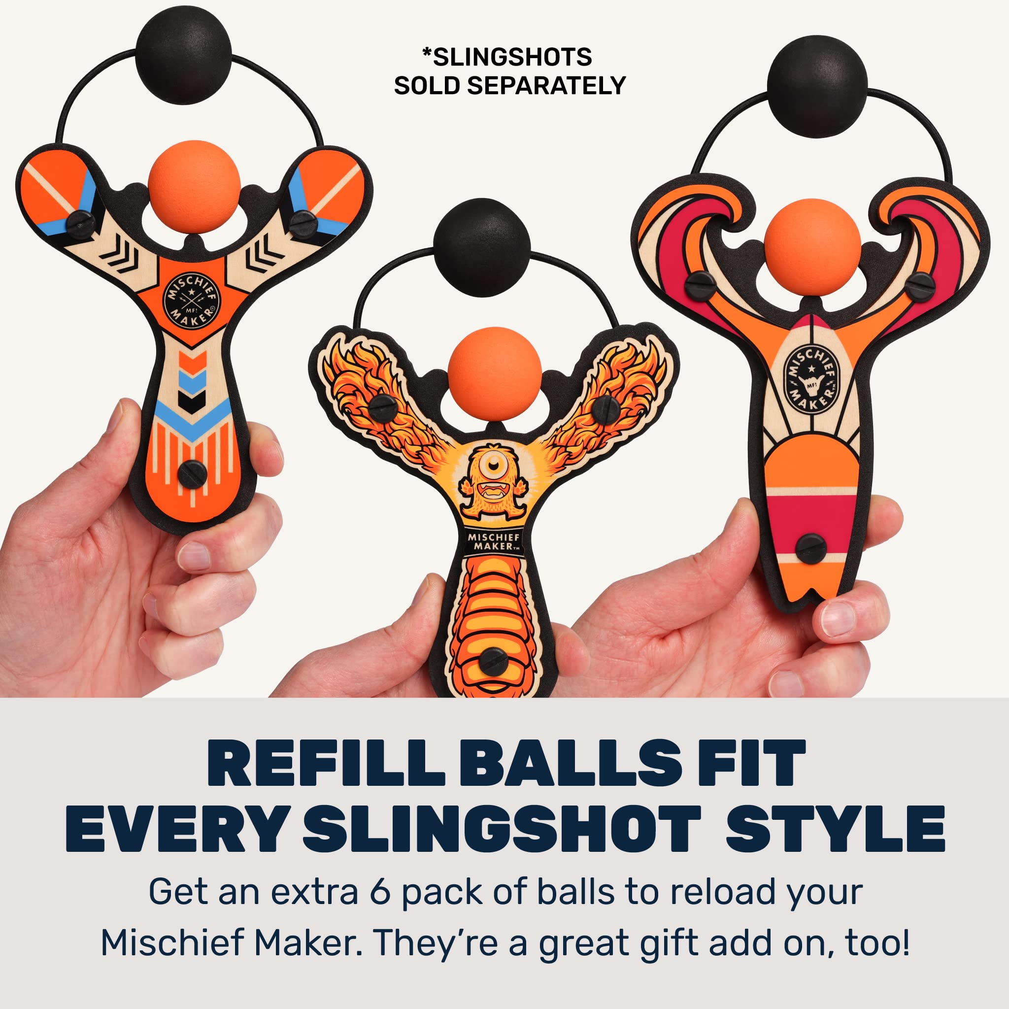 Mischief Maker® Toy Slingshot Foam Balls Refill Pack - 6 Soft Foam Replacement Balls for Kids Slingshot Toys - Safe Outdoor & Indoor Play for Ages 4+ (Orange) - Perfect for Backyard Games, Birthday Parties, and Family Fun Activities