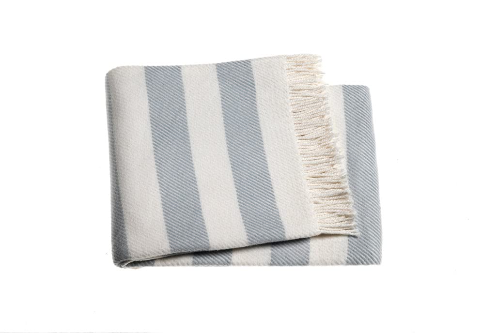 Soft Cotton Acrylic Blend Cream and Sky Blue Striped Fringe Throw Blanket - Cozy Couch Cover for Living Room, Bedroom & Outdoor Use