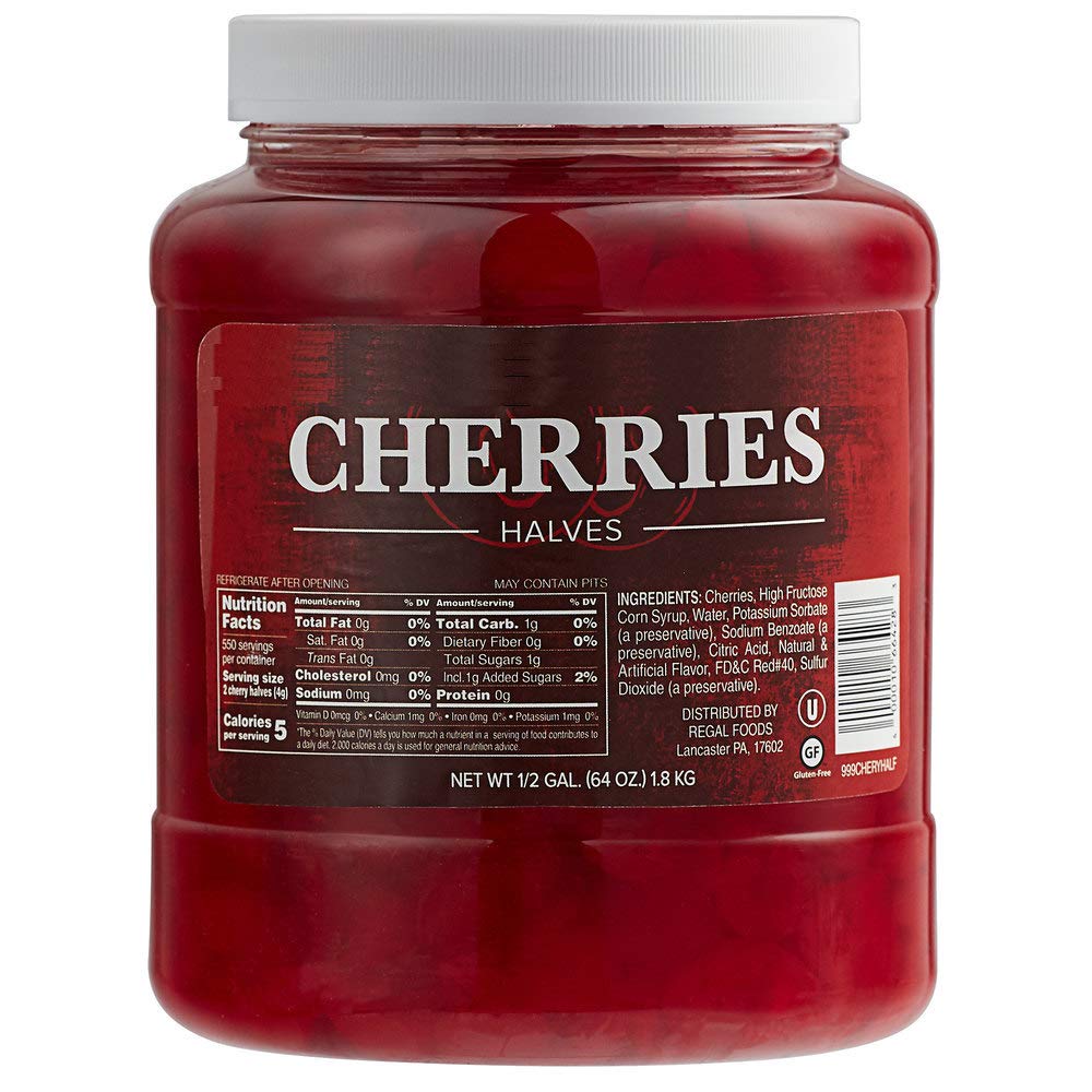 Premium Maraschino Cherry Halves in 1/2 Gallon Jar - 6 Pack Case | Sweet Cocktail Garnish for Drinks, Desserts & Baking | Perfect for Bars, Restaurants & Home Use