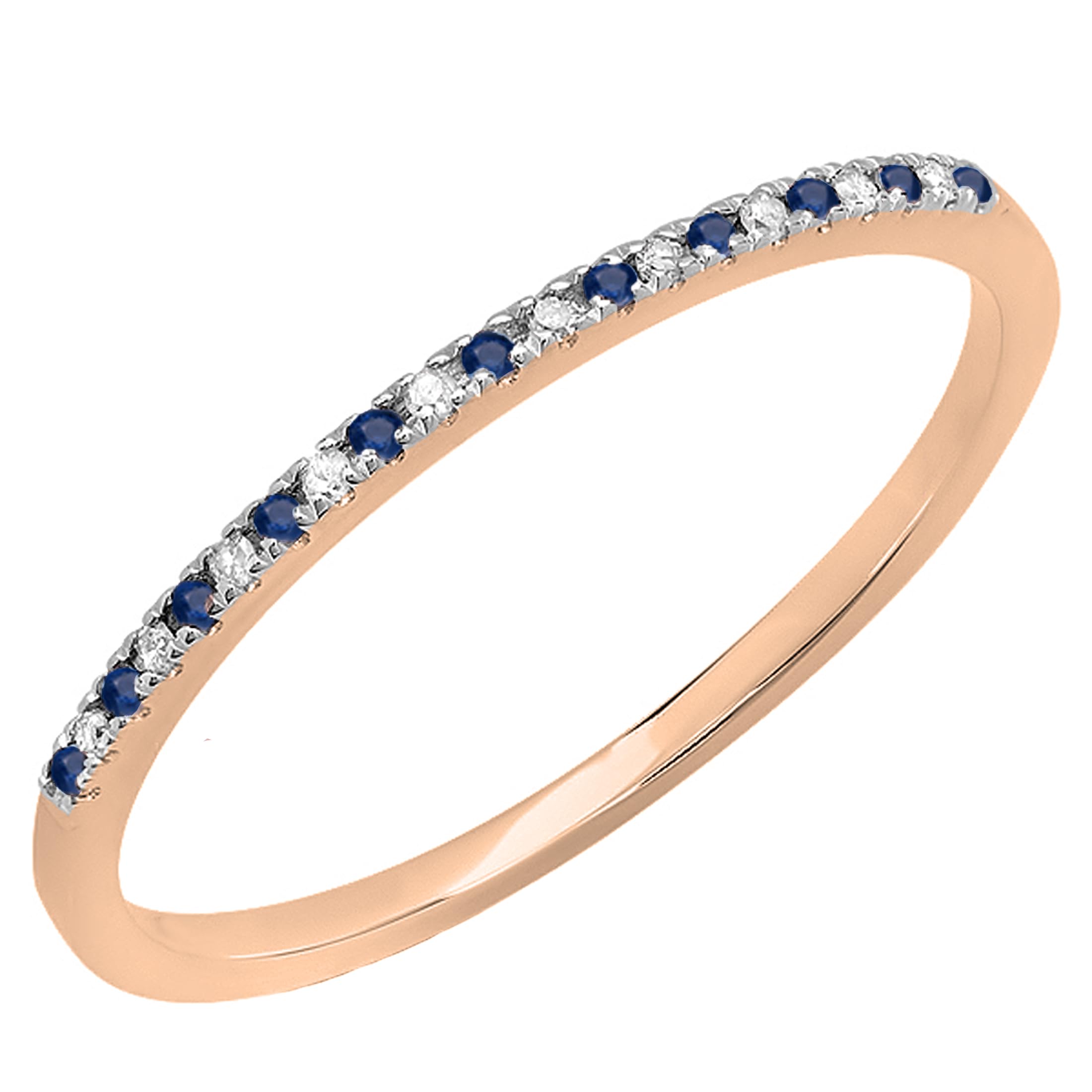 Dazzlingrock Collection 14K Solid Gold Round Blue Sapphire & White Diamond Stackable Ring for Women - Perfect for Weddings, Anniversaries & Everyday Elegance