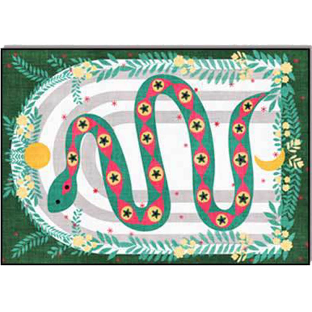 Vintage Abstract Art Area Rug - Non-Slip Indoor/Outdoor Reptile Print Carpet 5'x7' Green - Soft Farmhouse Decor for Bedroom, Living Room, Courtyard & Kitchen Runner Mat | Perfect for Boho Home, Dorm, Office & Patio Floor Covering