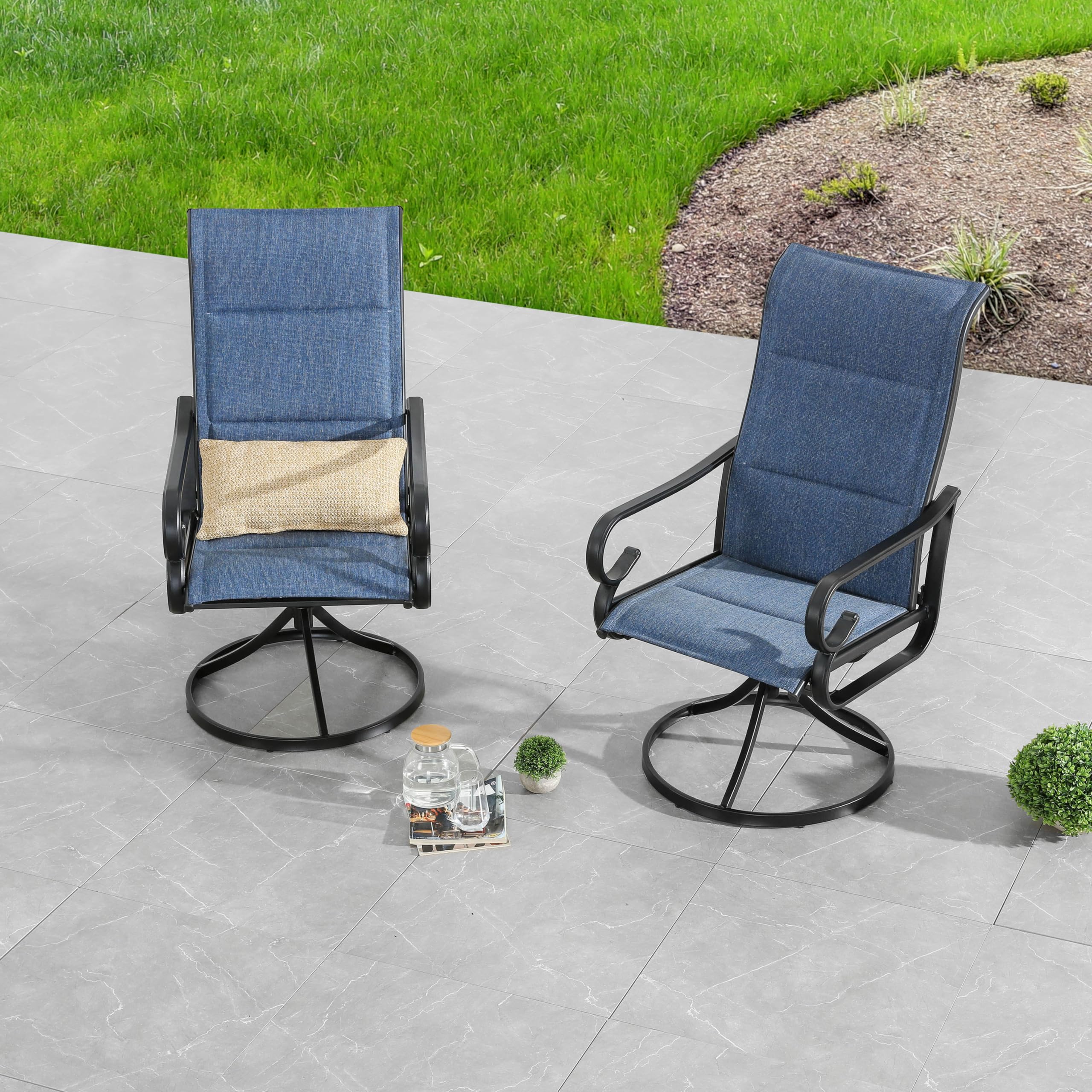 LOKATSE HOME 2-Piece Outdoor Metal Swivel Bistro Set - Textilene Sling Chairs for Patio, Deck, Garden & Dining - Blue | Perfect for Backyard Relaxation & Entertaining