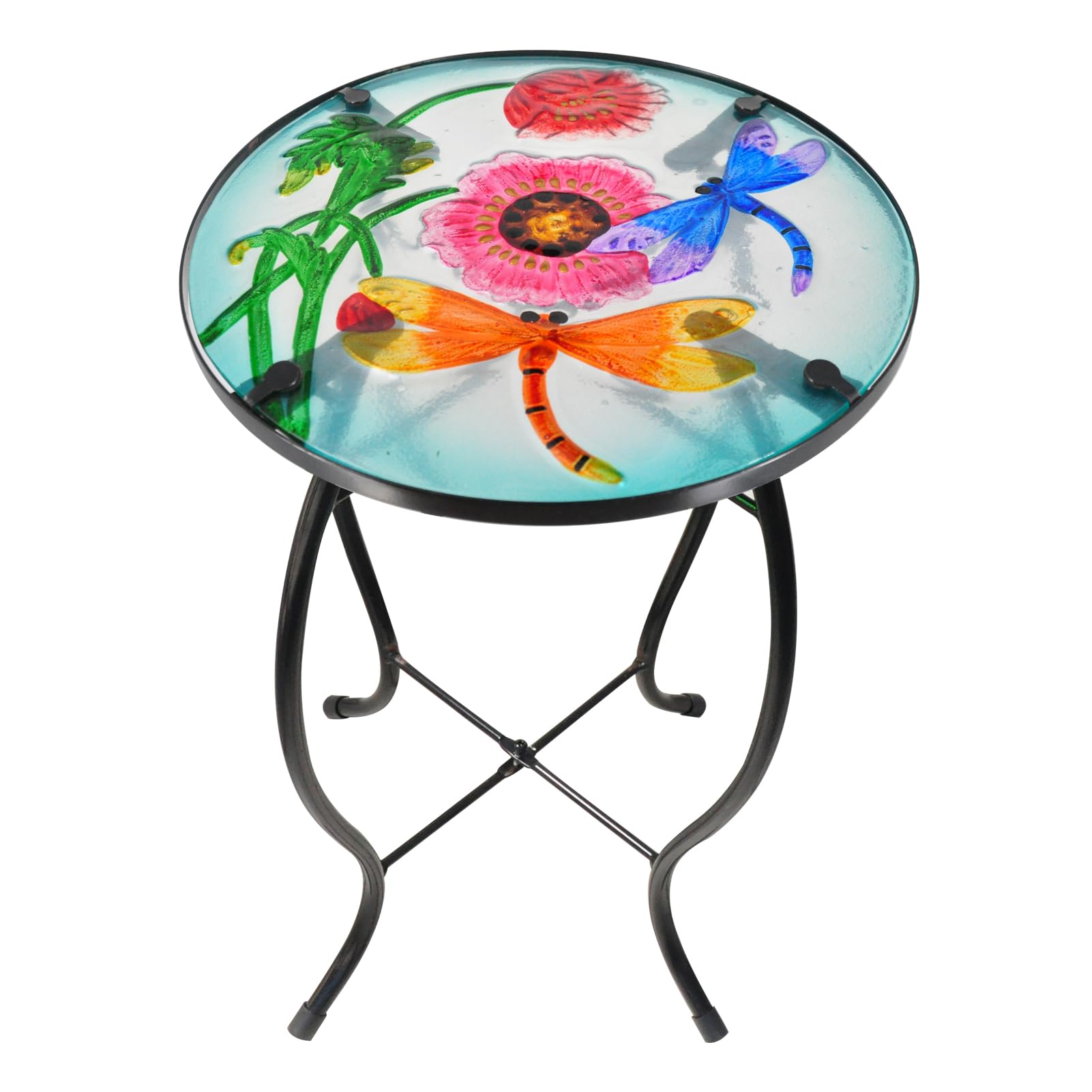 Compact Outdoor Side Table - Metal & Glass Patio End Table for Garden, Balcony, or Indoor Decor - Perfect for Drinks, Plants & Accent Furniture