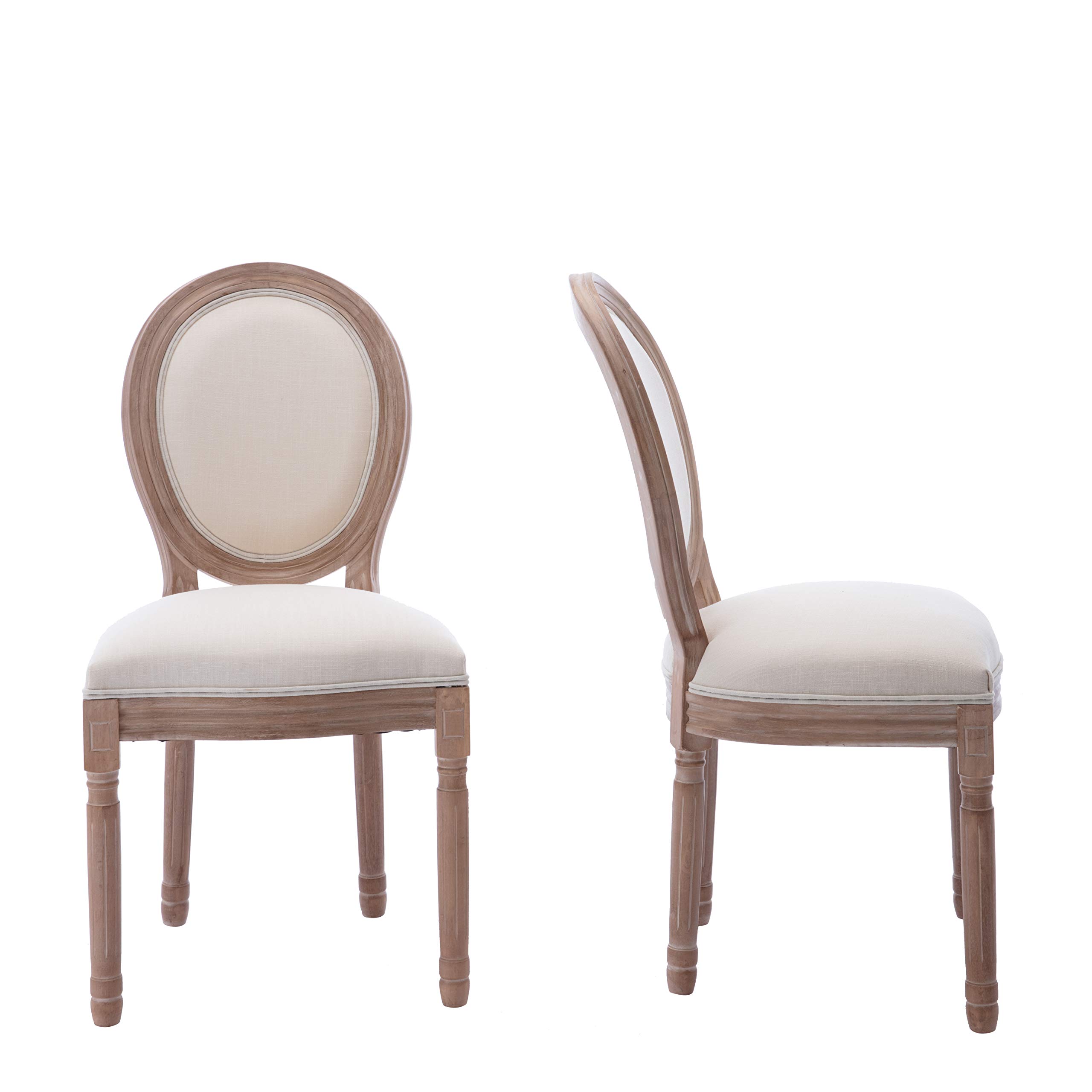 HomVent Set of 2 French Country Dining Chairs - Fabric & Cane Upholstered Farmhouse Kitchen Chairs with Carved Solid Wood Frame - Perfect for Home, Office, Restaurant & Cafe Dining (Style 2)