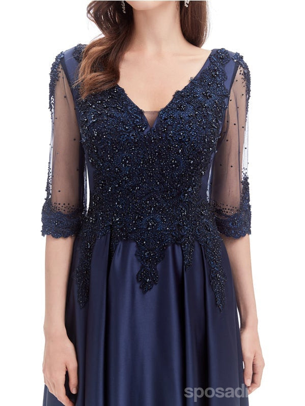 Elegant Blue A-Line V-Neck Long Prom Dress with Half Sleeves | Formal Evening Party Gown for Women | Perfect for Homecoming, Prom Night & Special Occasions