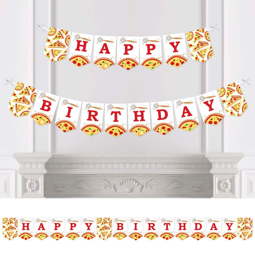 Big Dot of Happiness Pizza Party Time Birthday Bunting Banner - Fun Birthday Party Decorations for Kids & Adults - Perfect for Birthday Celebrations, Pizza Themed Parties & Home Decor