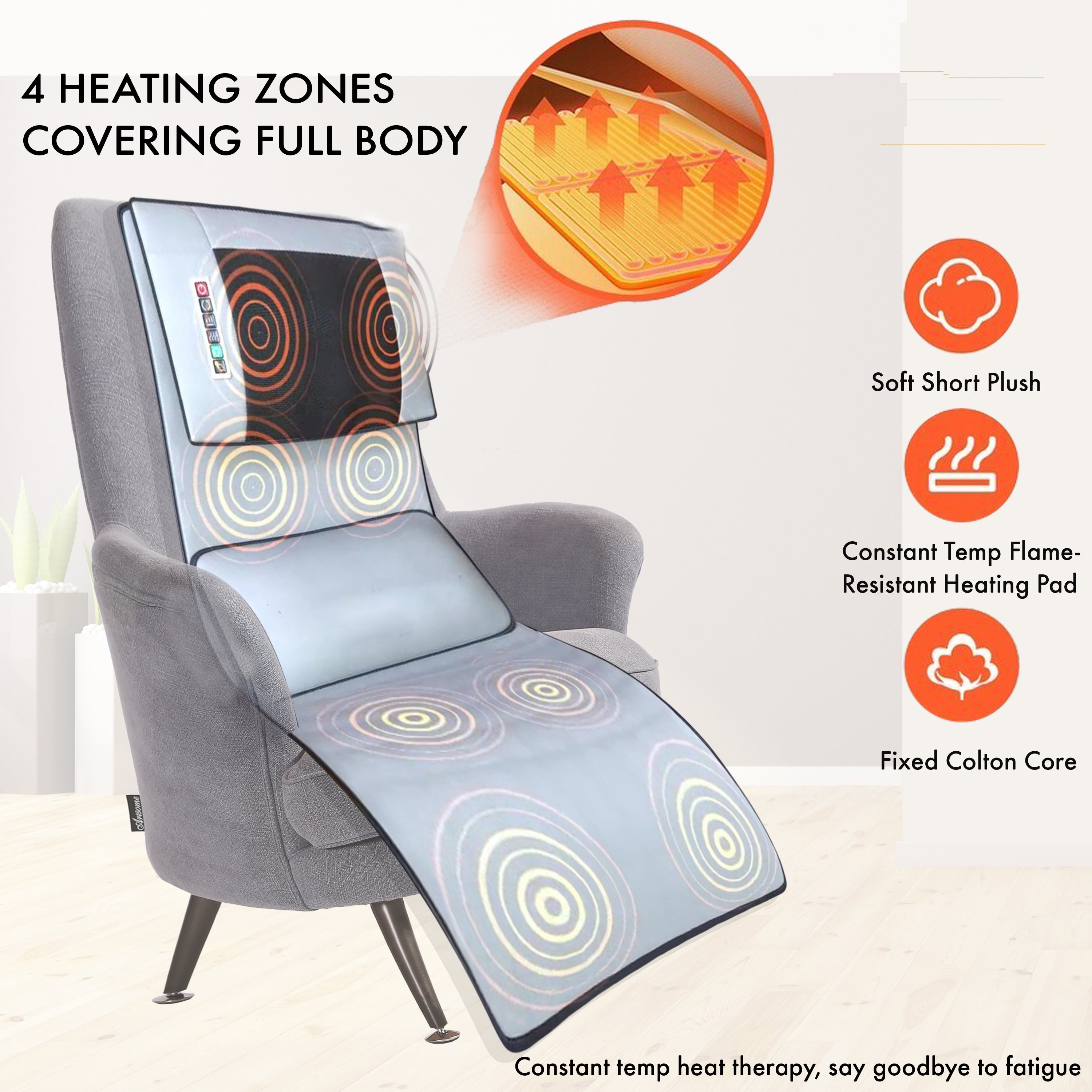 VibroSage Ergonomic Massage Cushion with Heat Therapy - 10-Point Vibration, Adjustable Neck Rollers - Grey - Perfect for Office, Home & Car Relaxation