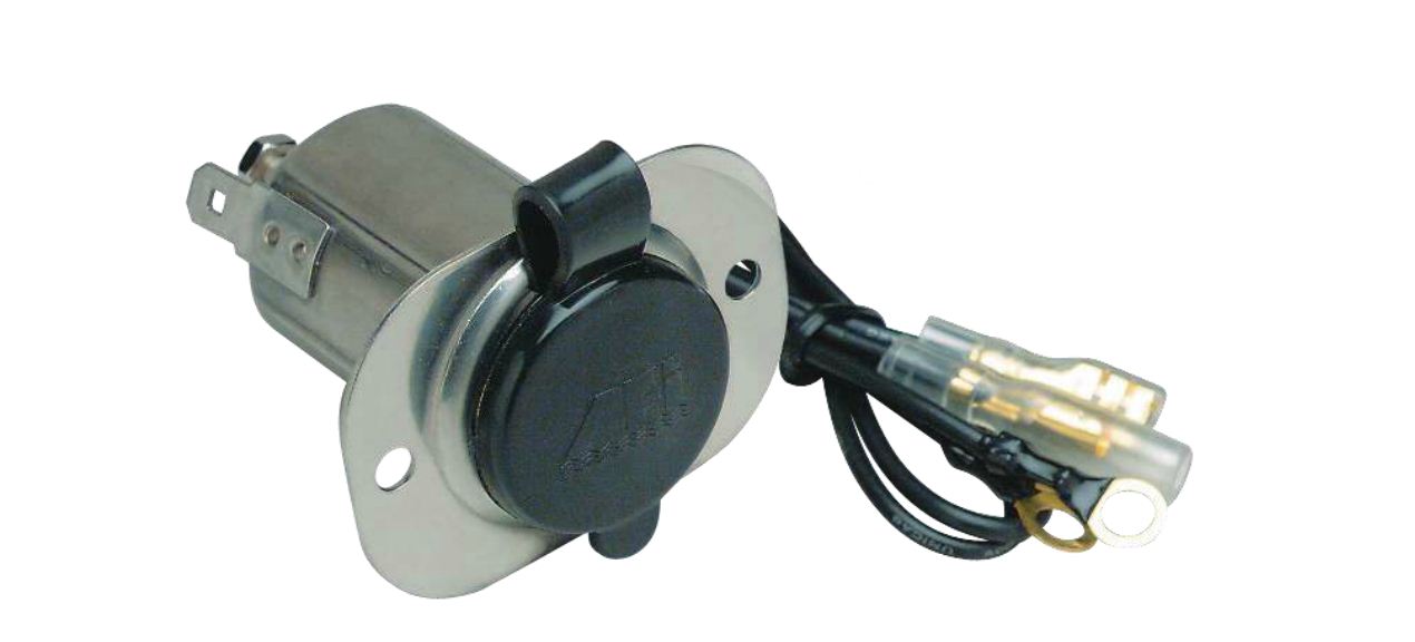 12V DC Power Socket with Protective Cap - Durable 12 Volt Receptacle for Marine, RV, and Automotive Use - Waterproof Electrical Outlet for Boats, Campers, and Trucks
