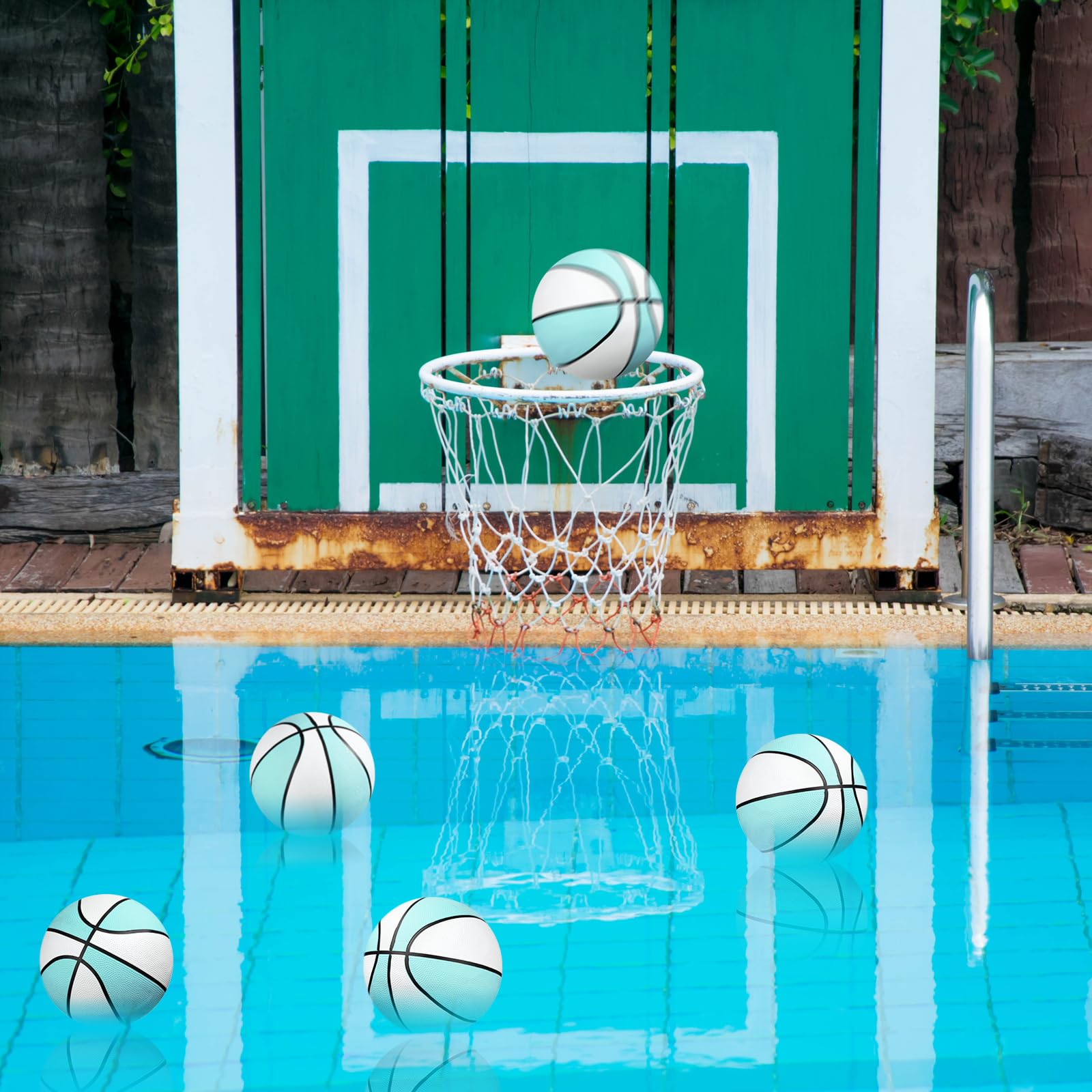 Honoson 6 Pack Waterproof Pool Basketball Set - 8 Inch Rubber Floating Basketball for Swimming Pools, Lakes, Beach Parties & Summer Games (Water Blue) - Perfect for Kids, Adults, Family Fun & Outdoor Water Activities