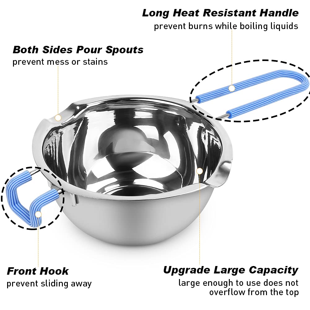 680M Double Boiler Pot Set - 0.7QT Chocolate Melting Pot & 1.7QT Stainless Steel Pot with Heat-Resistant Handle | Perfect for Melting Chocolate, Butter, Candle Making, Candy Crafting, and Soap DIY | Ideal for Home Baking, Candy Shops, and DIY Craft Projects