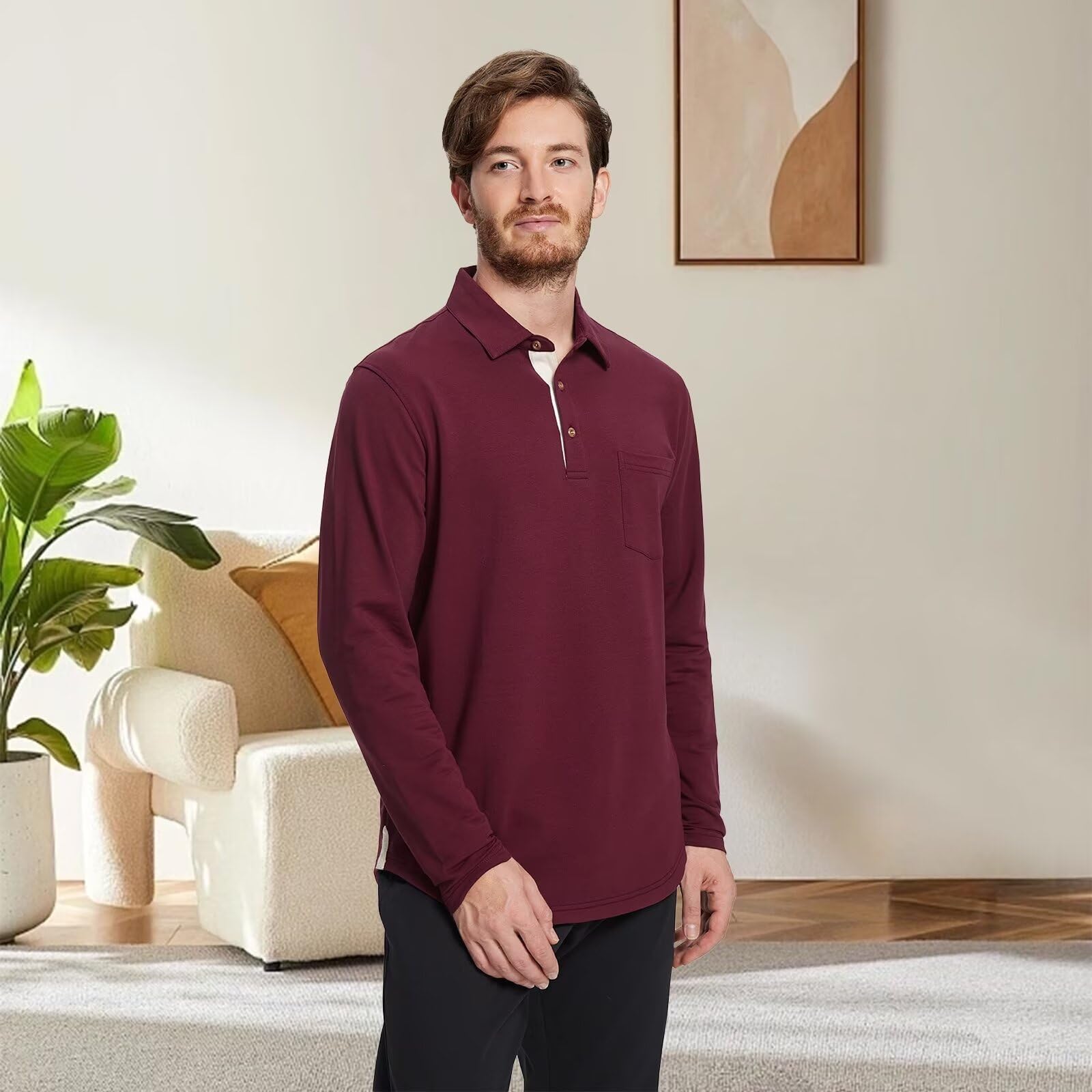 Men's Long & Short Sleeve Polo Shirts - Breathable Cotton Blend, Casual Solid Color with Pocket & Drop Cut Collar | Perfect for Golf, Office Wear & Summer Outfits