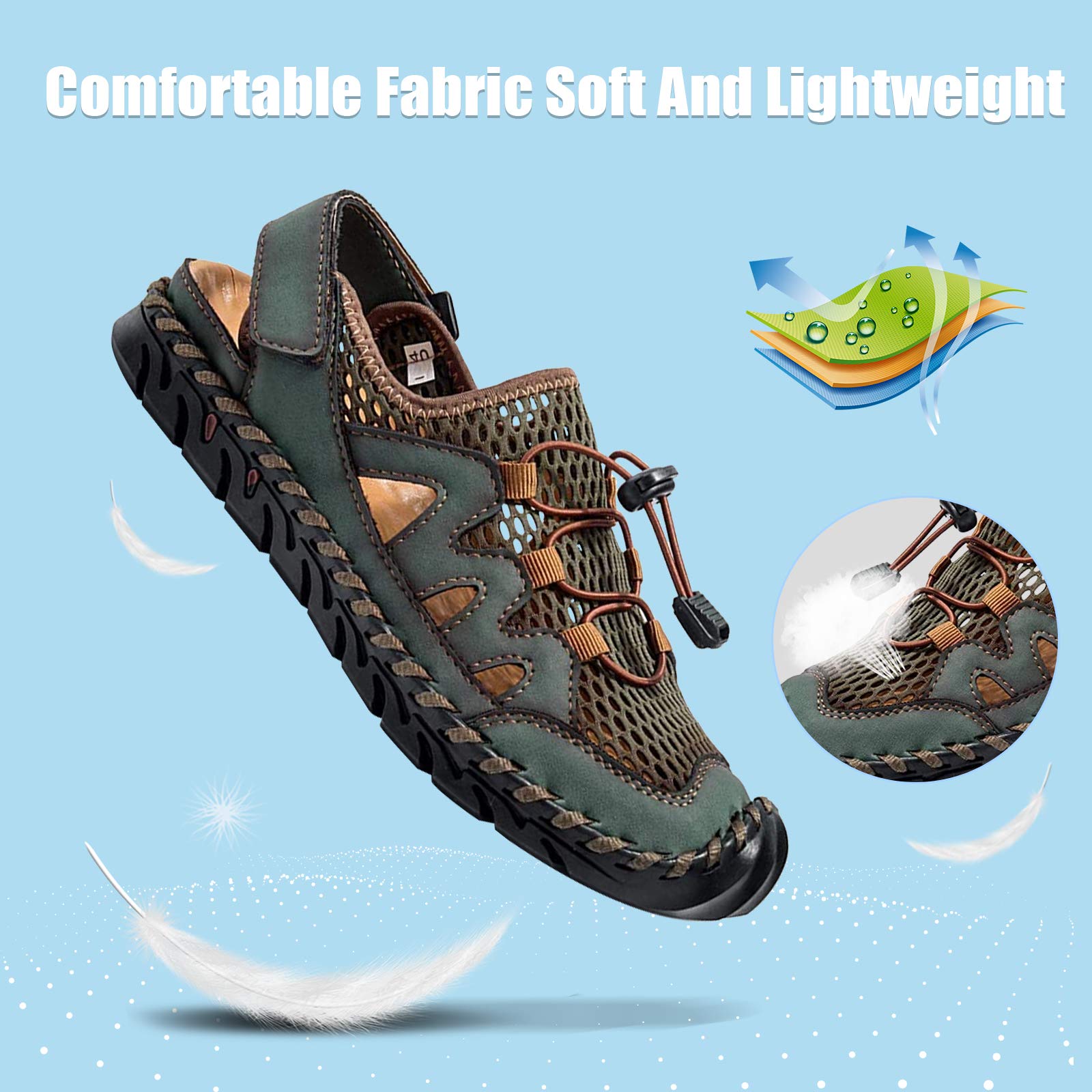 **Men's Leather Fisherman Sandals - Breathable Closed Toe Beach Shoes for Summer | Non-Slip Water Sandals for Hiking, Walking & Outdoor Activities | Handmade Comfortable Anti-Collision Athletic Slides**