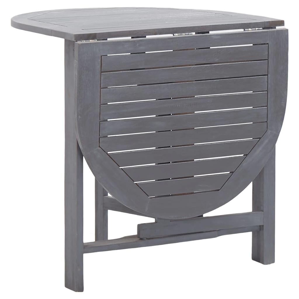 Acacia Wood Folding Patio Table - Solid Butterfly Leaf Dining Table for Kitchen, Garden, Balcony & Outdoor - Space Saving Foldable Furniture in Gray - Perfect for Small Spaces, BBQs & Entertaining
