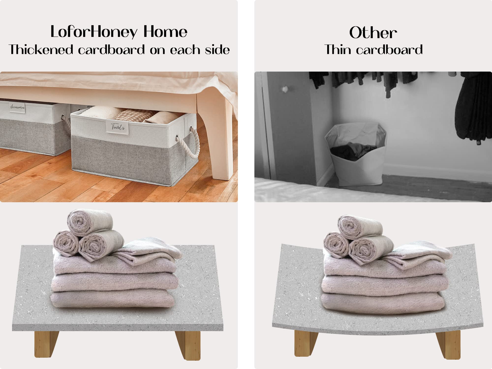 Foldable Fabric Storage Baskets for Shelves & Closet - Large Canvas Organizer Bins with Cotton Rope Handles (Beige & Gray, 2-Pack) - Perfect for Clothes, Toys & Home Organization