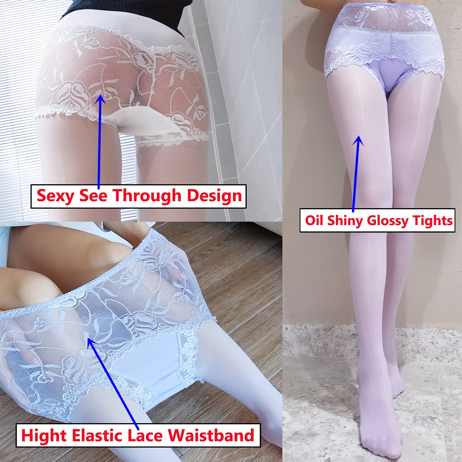 Sexy Lace Waistband Sheer Pantyhose for Women - Shiny Nylon Stockings with Comfortable Fit - Perfect for Lingerie, Date Night & Special Occasions