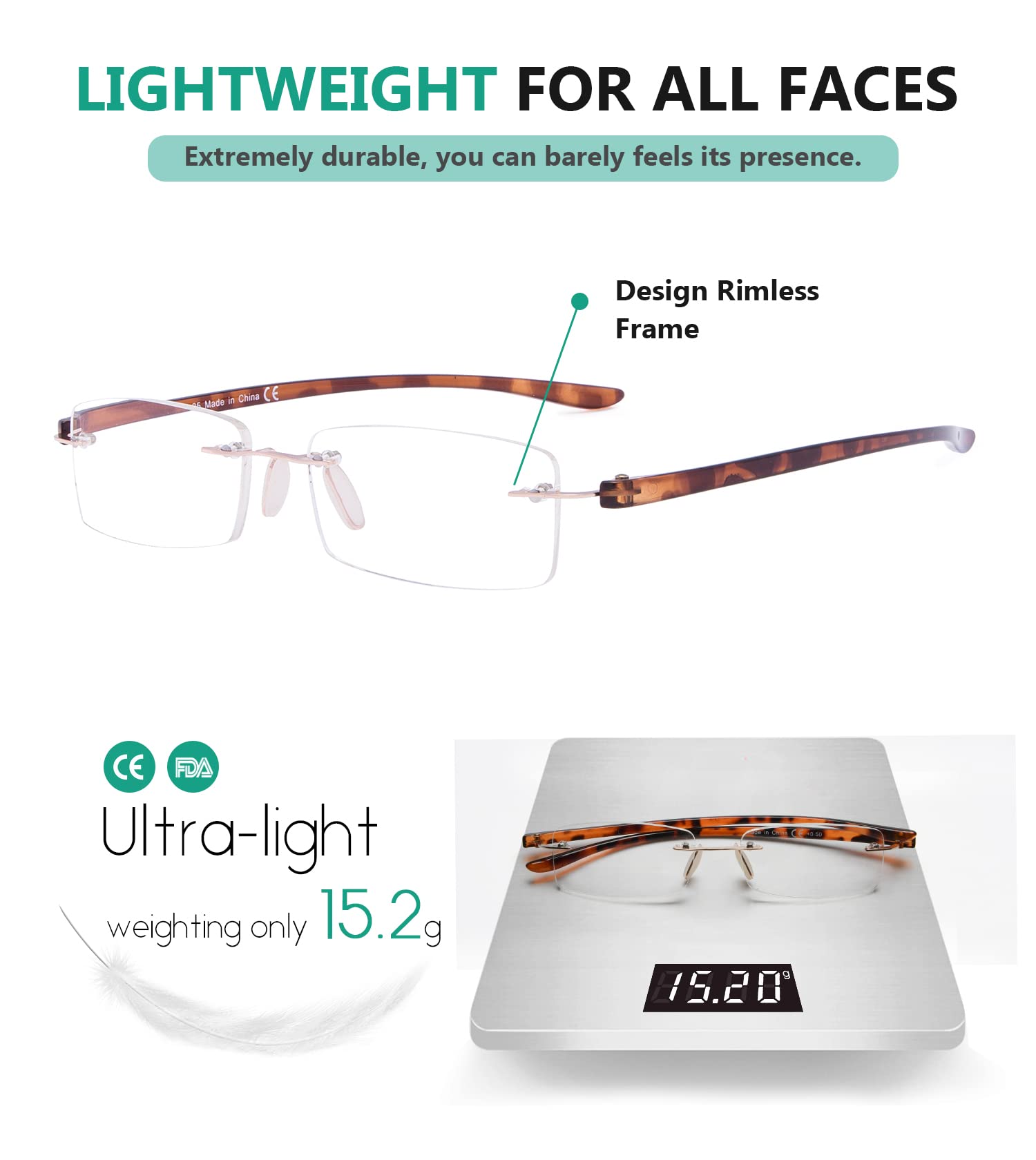 Eyekepper Small Lens Rimless Reading Glasses for Men & Women - Lightweight & Stylish for Reading, Computer Work & Office Use