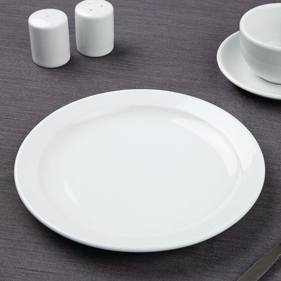Olympia Athena Hotelware White Porcelain Narrow Rimmed Plates - Super Vitrified Durable Glaze - Oven, Microwave & Dishwasher Safe - Perfect for Restaurants, Catering & Upscale Dining