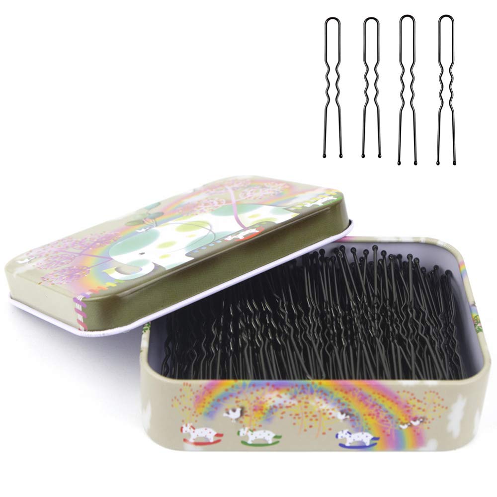 200pcs U-Shaped Hair Pins Black - Strong Hold Bobby Pins for Women, Girls & Kids - Hair Accessories for Buns, Braids & Updos - 2.4 & 2 Inch All Hair Types (With Cute Storage Case) - Perfect for School, Work, Weddings & Daily Styling
