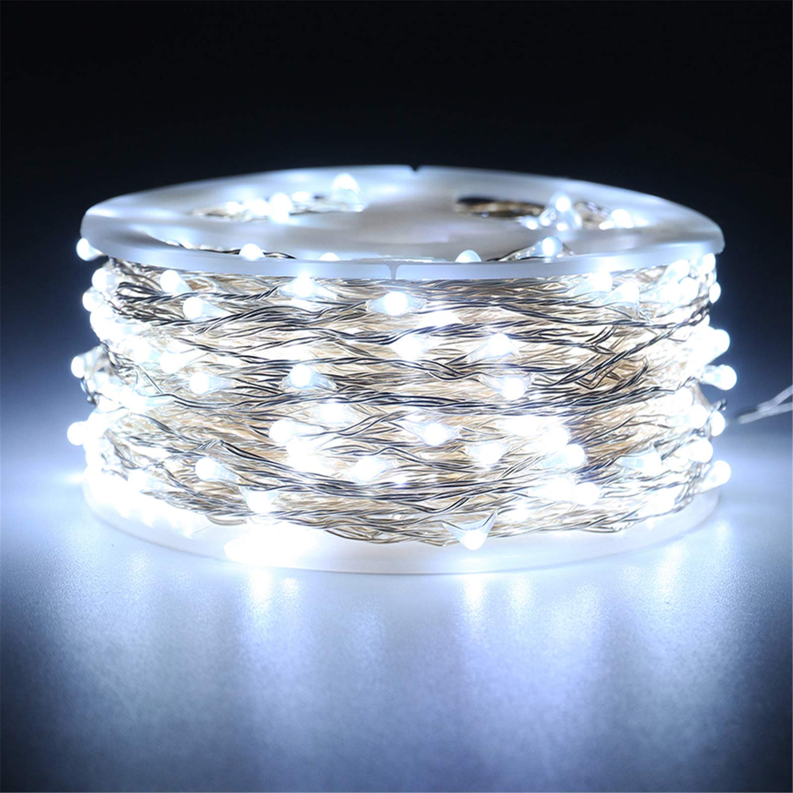 RUICHEN 99 Ft 300 LED Cool White Dimmable Fairy String Lights with Remote - Waterproof Silver Wire Twinkle Lights for Bedroom, Patio, Yard | Perfect for Christmas Decorations, Wedding Lighting & Party Ambience