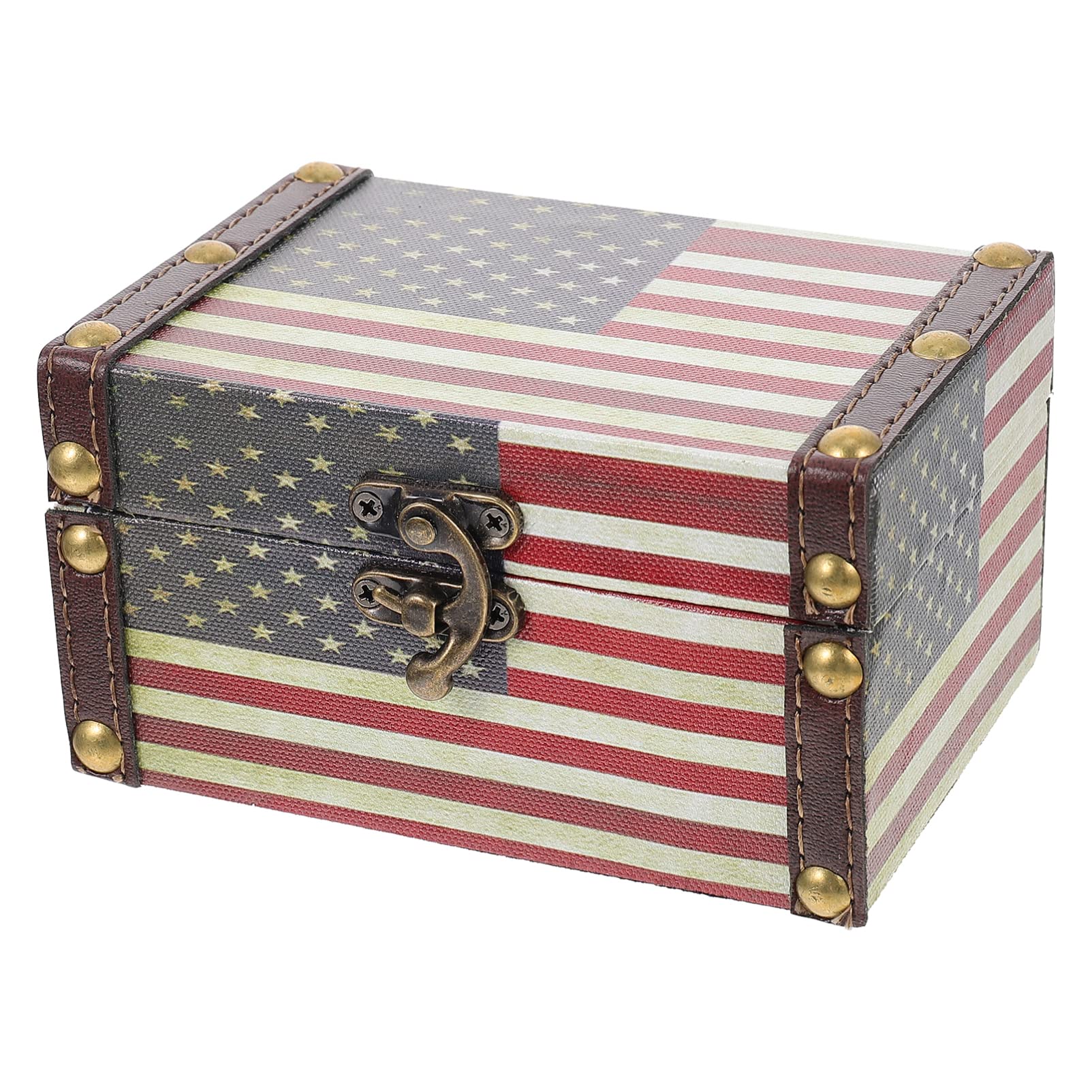 Vintage Wooden Jewelry Box with American Flag Design - Small Treasure Chest for Organizing Rings, Necklaces & Keepsakes - Perfect Gift Box for Women, Bridesmaids & Collectors (Home Decor & Travel Storage)