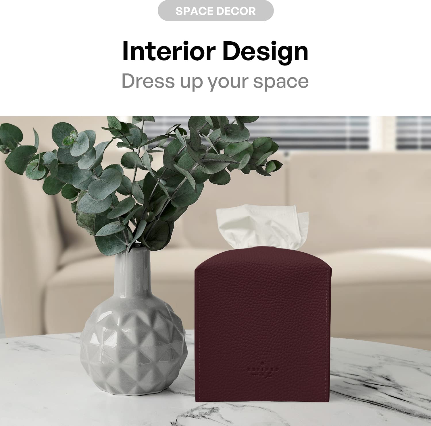 Carrotez Modern PU Leather Square Tissue Box Cover - Decorative Holder & Organizer for Home, Office & Car - 5