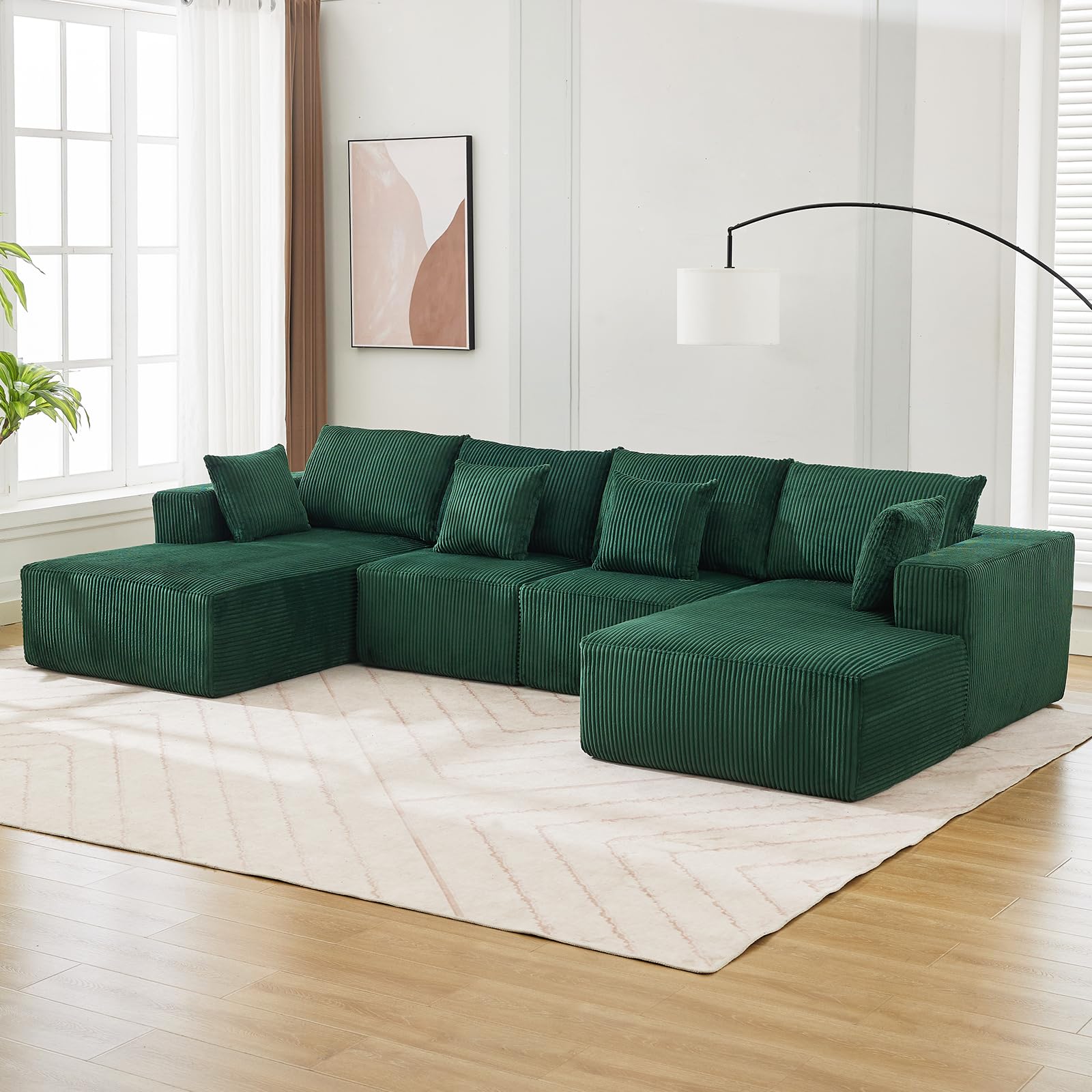 GARVEE 137 Modular Sectional Sofa - 4 Seater U-Shaped Convertible Sleeper Sofa with Chaise Lounge, Cloud-Like Comfort, No Assembly Required, Corduroy Fabric - Perfect for Living Room, Bedroom & Small Apartments | Cozy Seating & Space-Saving Solution
