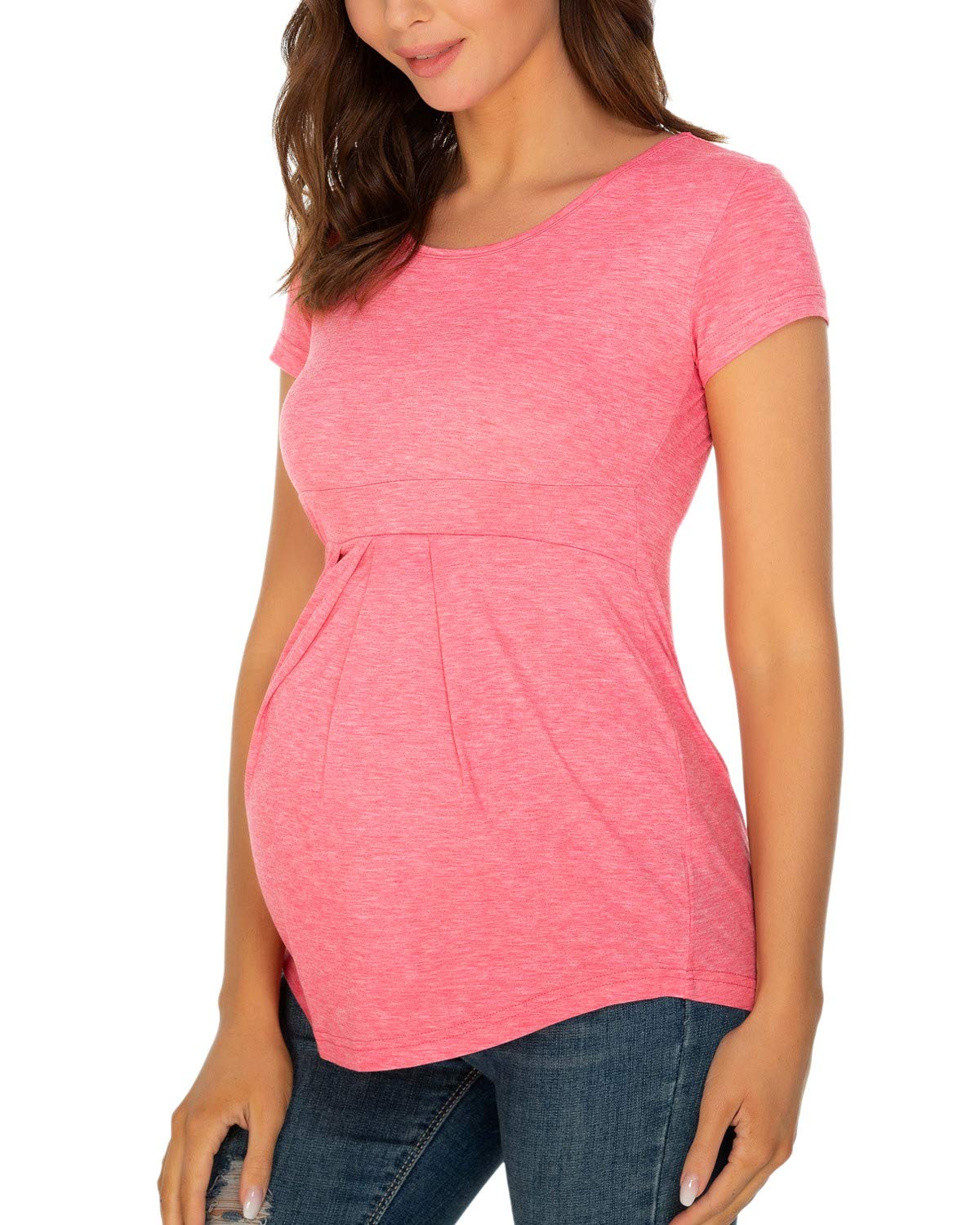 Glampunch Women's Maternity Tops - Short & 3/4 Sleeve Round Neck Peplum Tunic Top for Pregnancy - Comfortable Stretchy Shirts for Work, Casual Wear & Nursing | Perfect for Office, Maternity Photos & Everyday Outfits