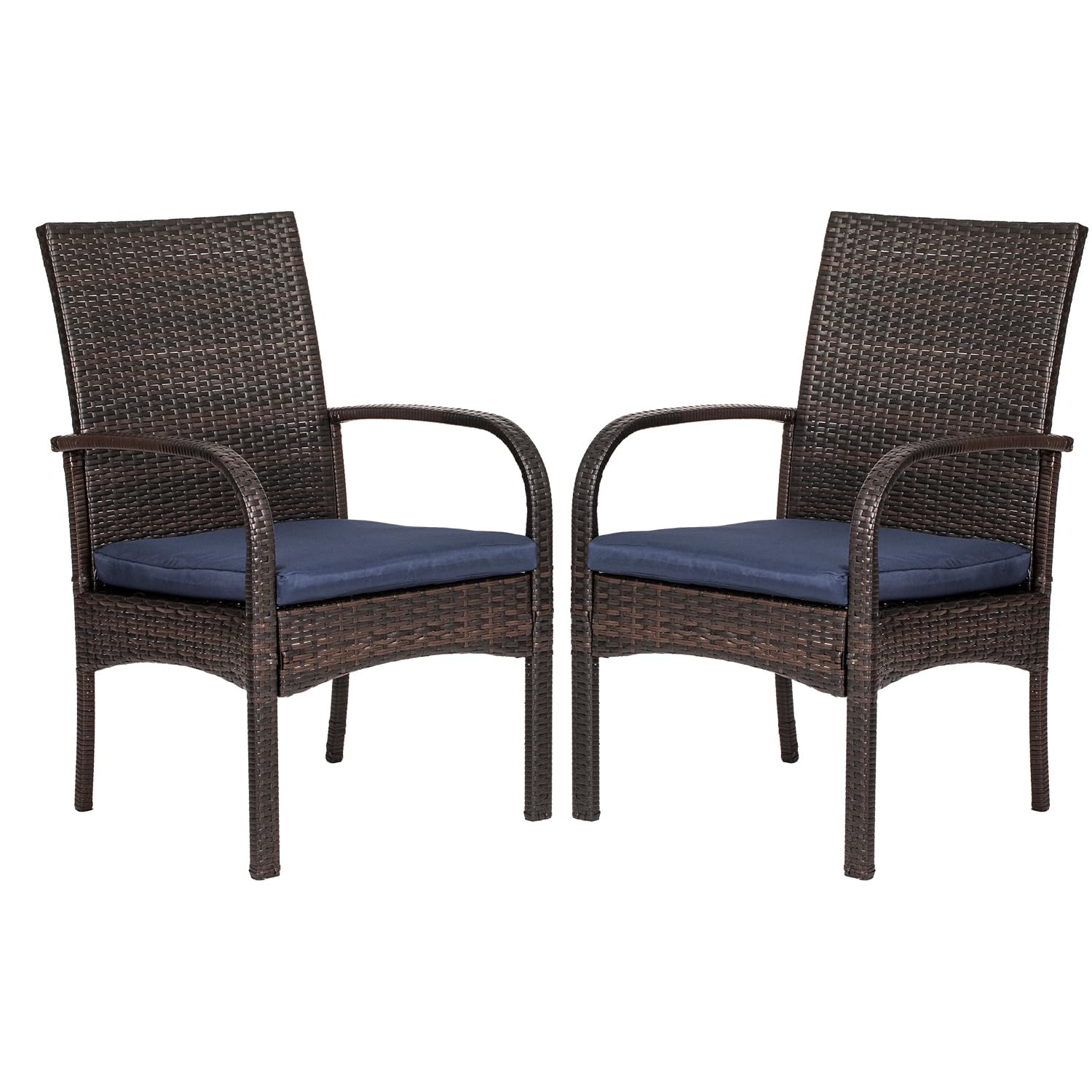 2 Pack Wicker Patio Dining Chair Cushions - Padded Outdoor Rattan Seat Cushions with Armrest Support, 350 lb Weight Capacity, Brown - Perfect for Backyard, Garden, Poolside & Patio Furniture