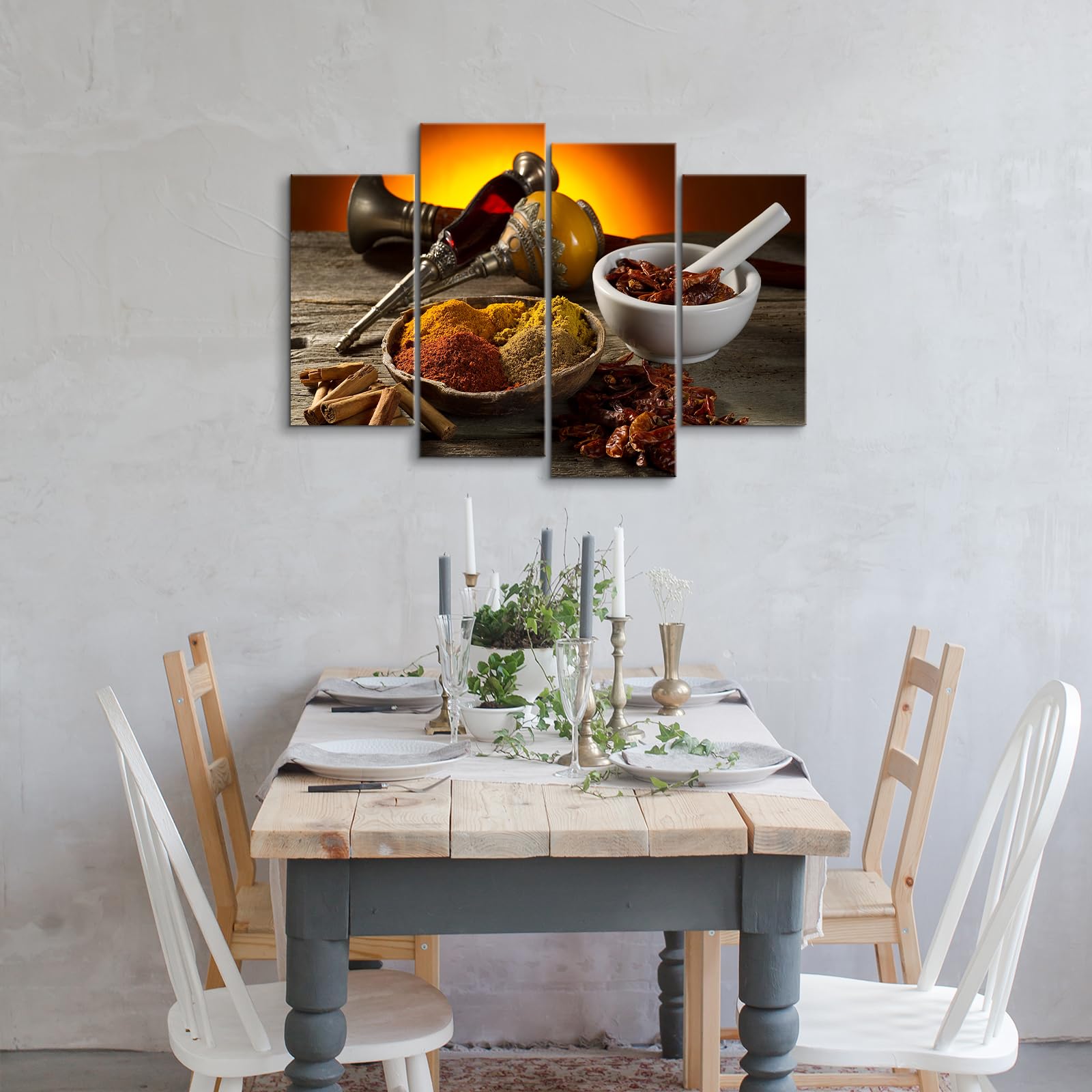 YOUHONG 4-Piece Kitchen Wall Art - Spices Canvas Painting for Rustic Decor | Ready to Hang for Home & Kitchen