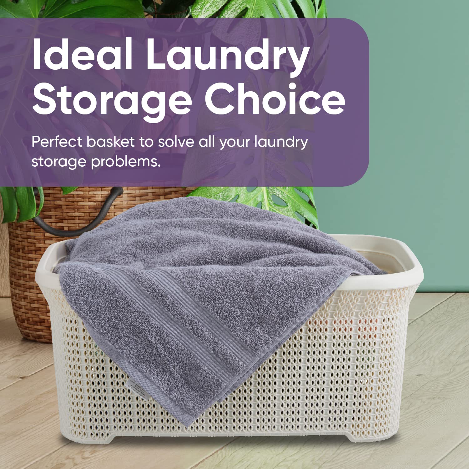 Plastic Laundry Basket with Cut-Out Handles - 40L Small Storage Hamper for Clothes Organization | Space-Saving Cream Knit Design for Laundry Room, Bedroom & Bathroom | Perfect for College Dorms, Apartments and Small Spaces