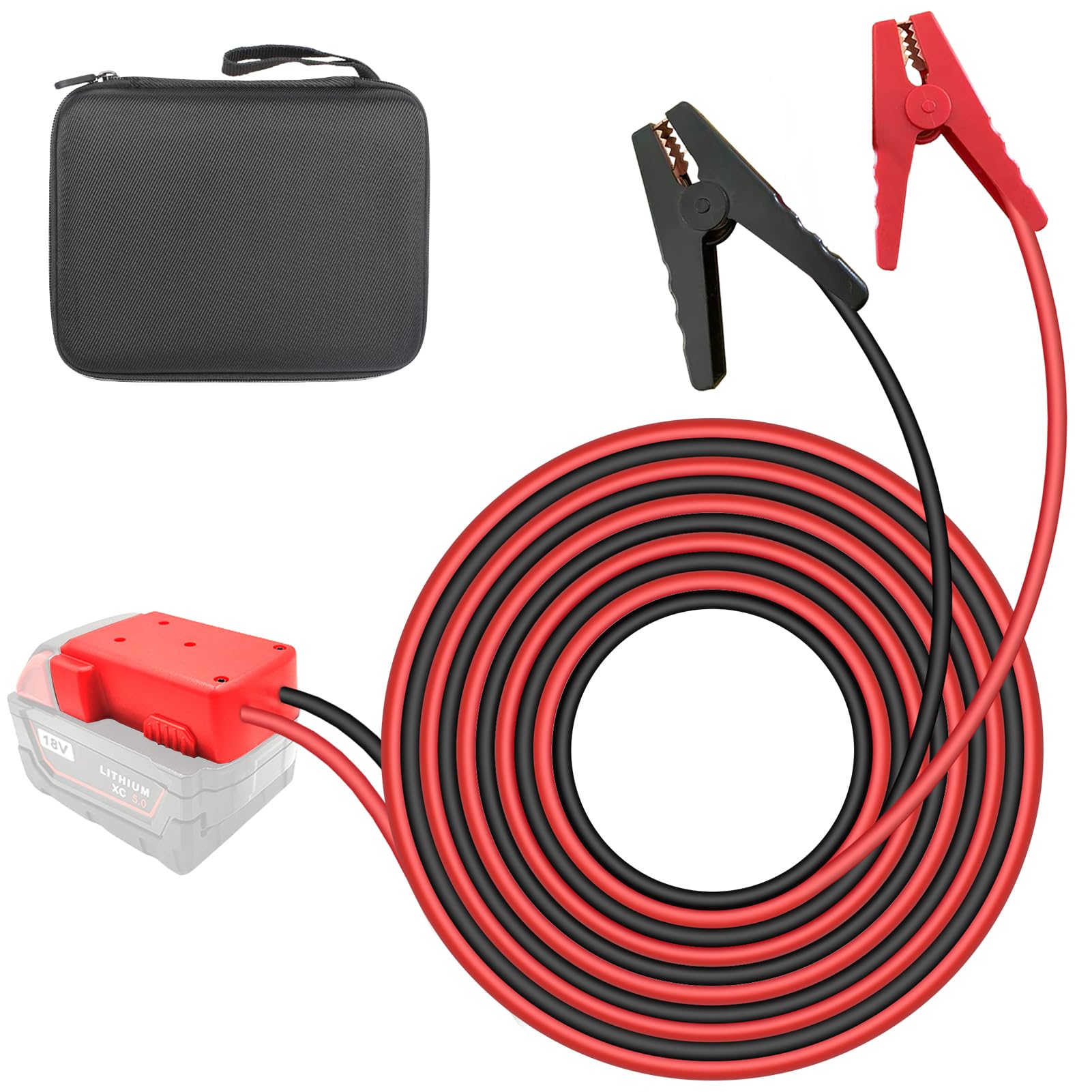 Milwaukee M18 18V Battery Jump Starter Jumper Cable Clamps - 5.9FT 8AWG Heavy Duty Car Battery Booster Cables with Adapter - Emergency Vehicle Jump Starting for Cars, Trucks, SUVs & Power Tools