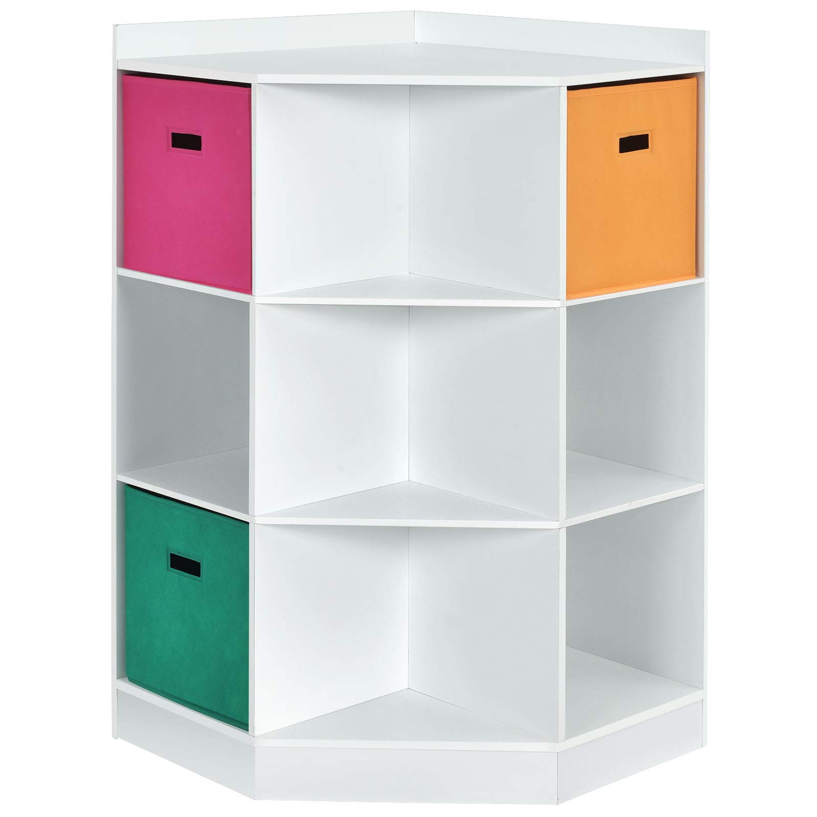 HONEY JOY 9-Cubby Wooden Kids Toy Storage Organizer with Display Shelf & 3 Removable Baskets - Corner Toy Bin Cabinet for Playroom, Nursery, Daycare & Kids Bedroom Organization (White) - Perfect for Small Spaces & Montessori Play Areas