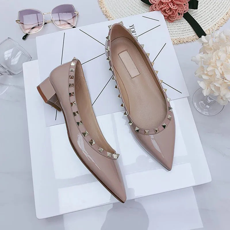 Luxury Leather Rivet High Heels for Women - Designer Pointed Toe Square Heel Pumps | Perfect for Evening Parties, Weddings & Office Wear