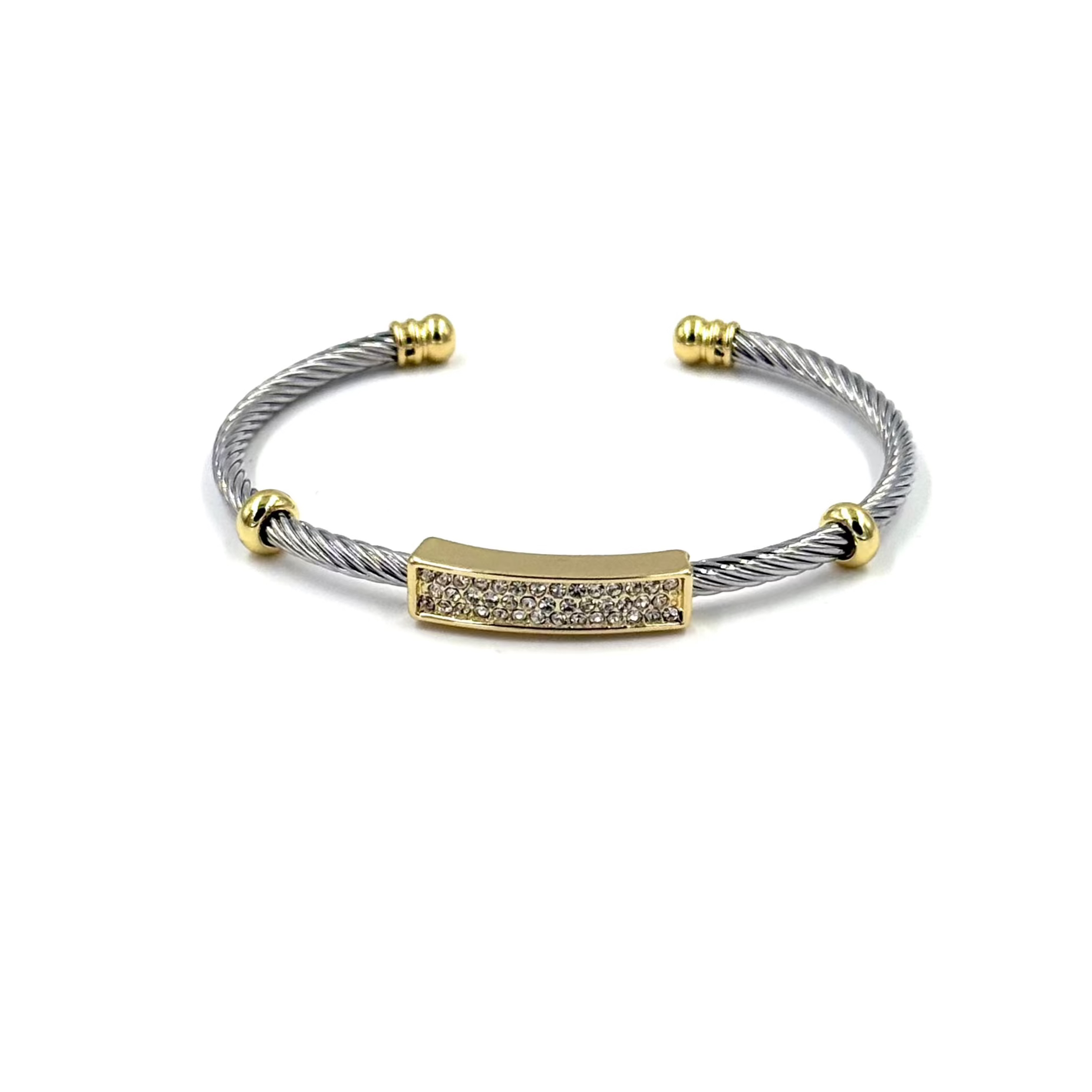 Ashley Gold Stainless Steel Two-Tone CZ Bar Bangle Bracelet for Women | Elegant Cubic Zirconia Jewelry Gift for Birthday, Anniversary & Special Occasions