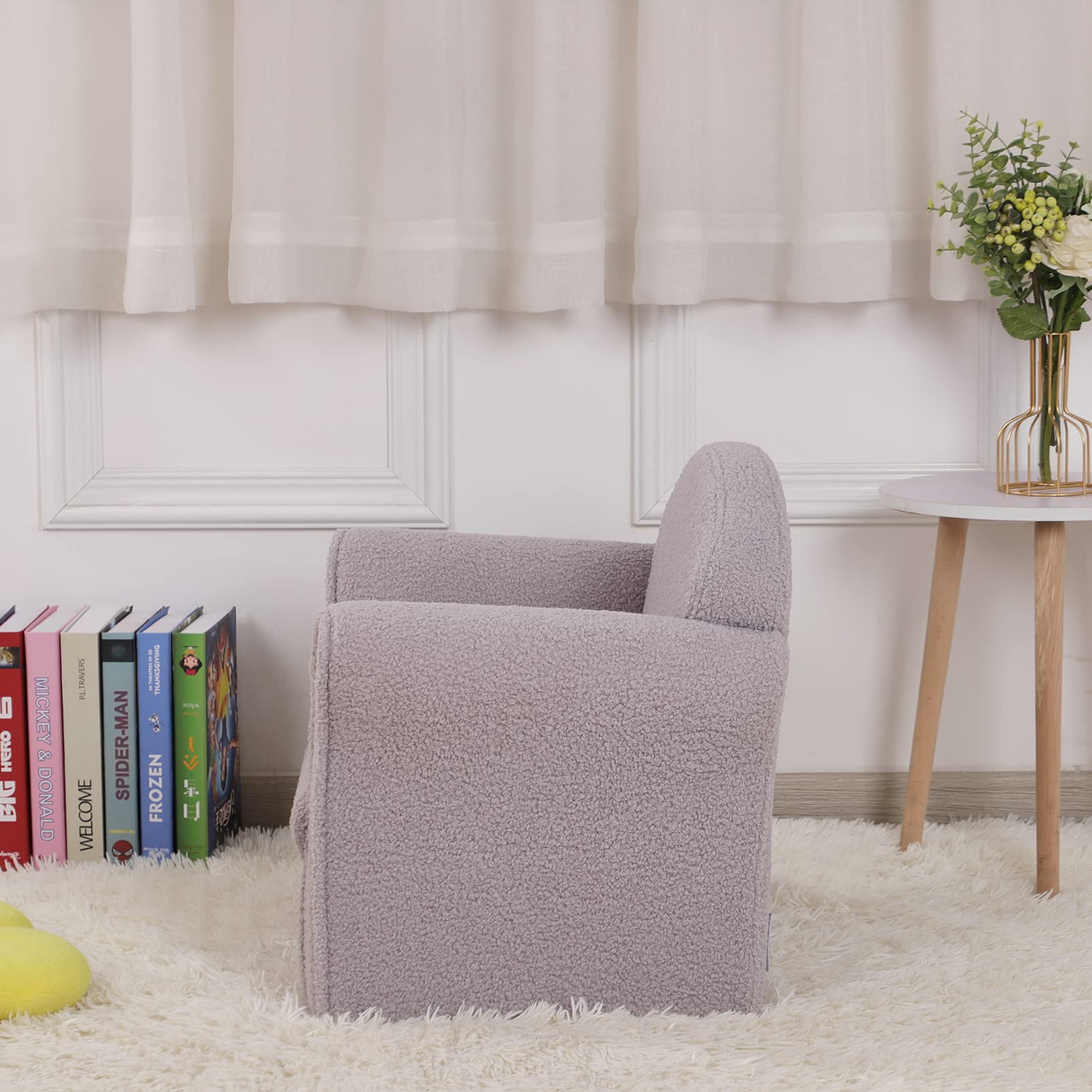 AFBKSS&BB Kids Sofa Chair - Sturdy Wooden Toddler Armchair with Armrests, Lightweight Preschool Furniture, Soft Teddy Velvet Couch for Boys & Girls (Grey) - Perfect for Playroom, Nursery, or Children's Bedroom