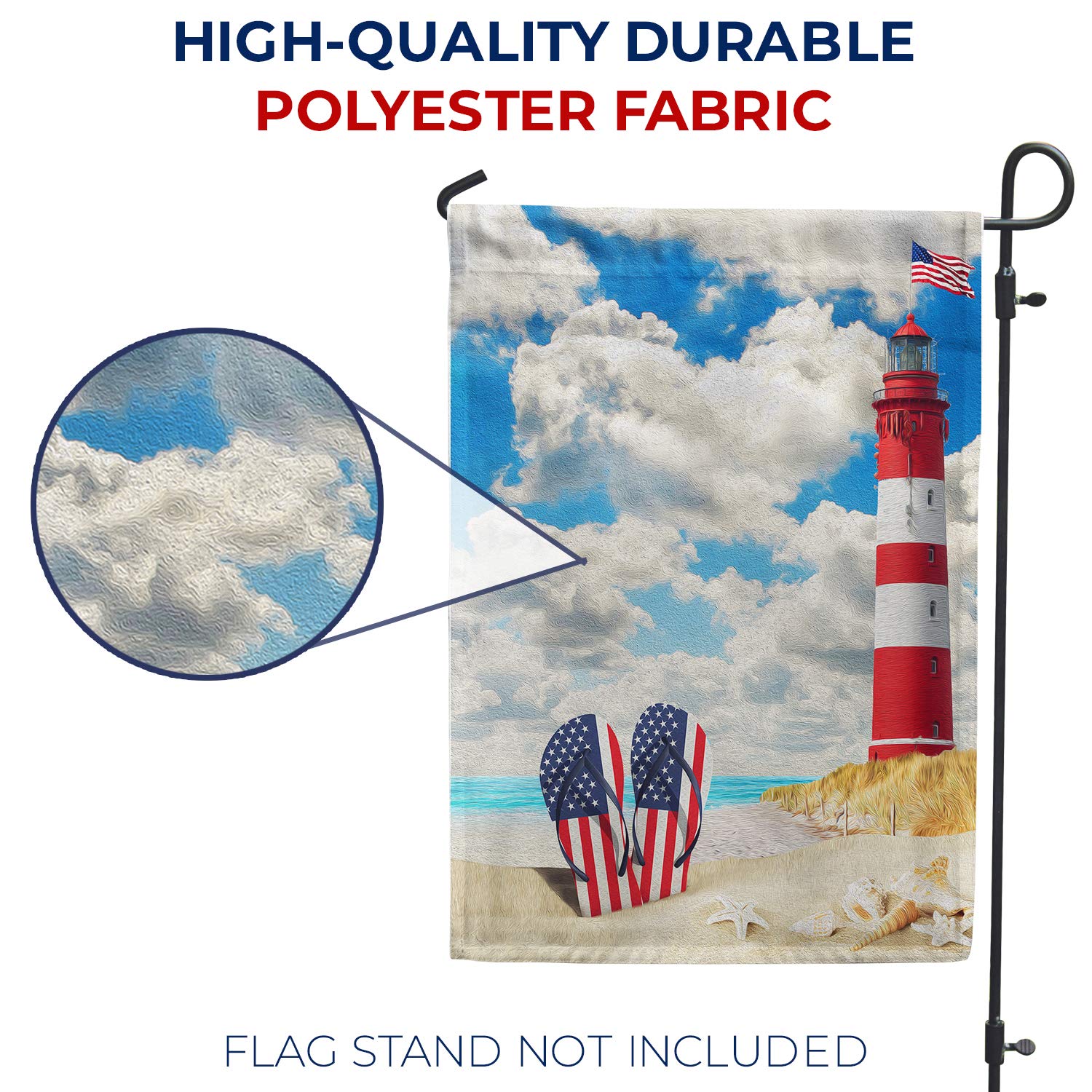 American Patriotic Flip Flops Summer Garden Flag – USA Beach Lighthouse Nautical Decor – Double-Sided Outdoor Yard Flag 12.5 x 18 Inches – Perfect for 4th of July, Memorial Day & Backyard BBQs