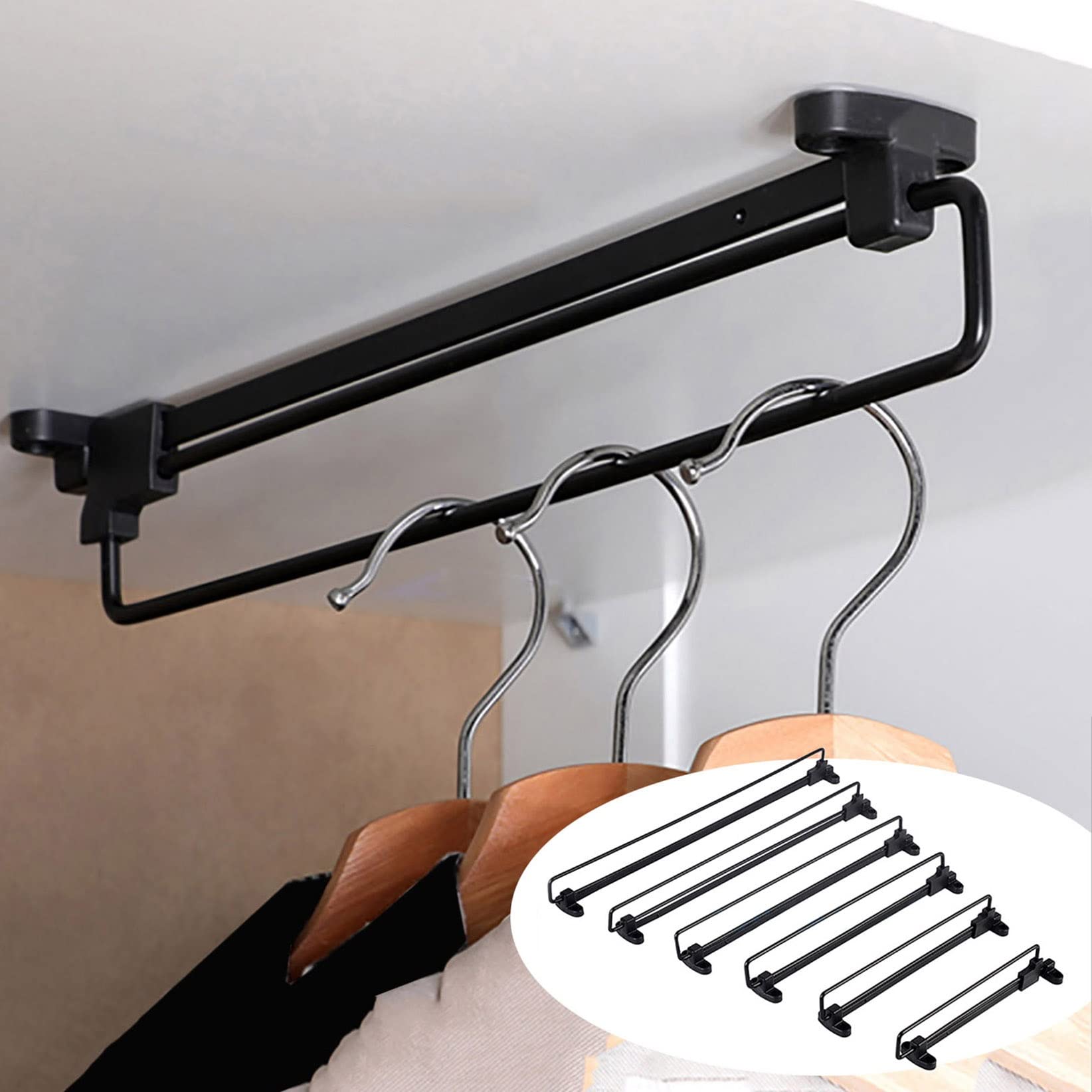 Retractable Pull-Out Closet Valet Rod - Wall Mounted Hanger Rack for Pants, Ties, Scarves, Towels & Clothes | Space-Saving Wardrobe Organizer for Underwear, Socks, Bras & Stockings | Perfect for Bedroom, Closet & Laundry Room Organization (Black)