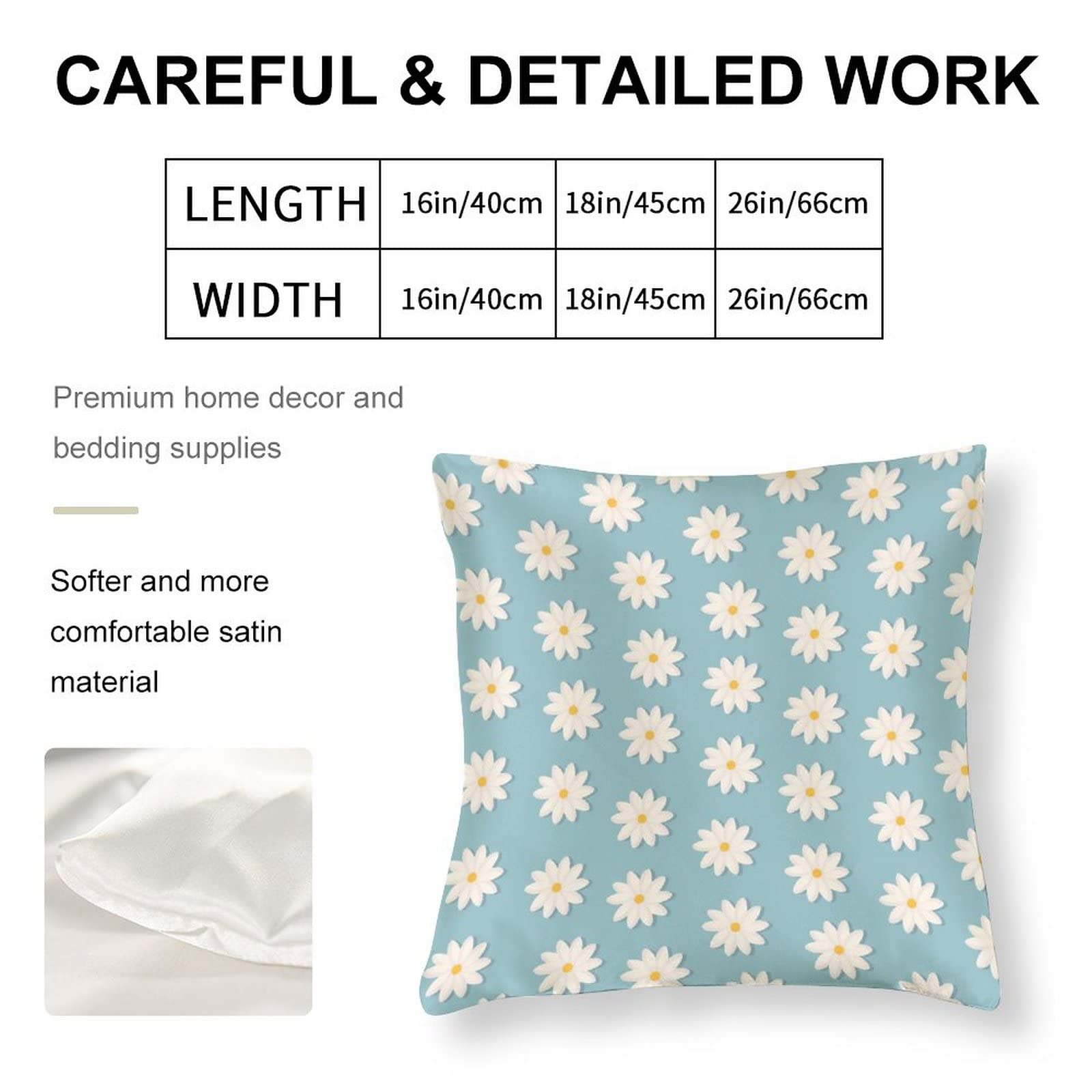 Blue and White Daisy Satin Pillow Covers 16x16 Inch - Summer Cooling Decorative Throw Pillows with Hidden Zipper for Sofa, Bed, Couch - Home Decor Gift for Women, Teachers, Housewarming