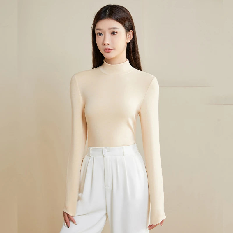 Silk Thermal Mock Neck Top for Women - Soft & Warm Long Sleeve Base Layer Shirt - Perfect for Winter Layering, Yoga & Casual Outfits
