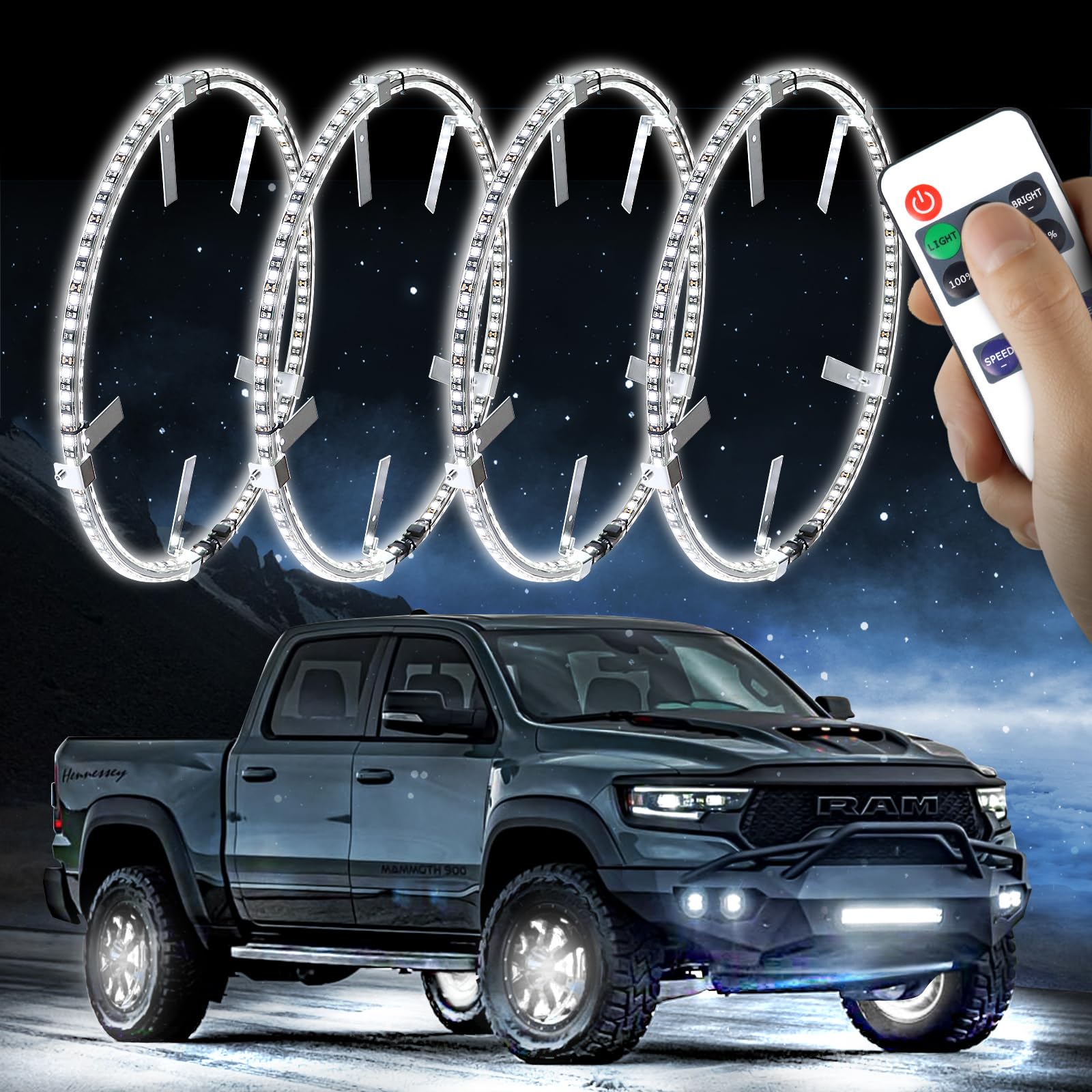15.5 Inch Bright White Double Row Wheel Lights - Pure White LED Rocker Switch Control Wheel Ring Light for Cars, Trucks, Pickups & Off-Road Vehicles | Perfect for Night Driving, Off-Road Adventures & Vehicle Customization