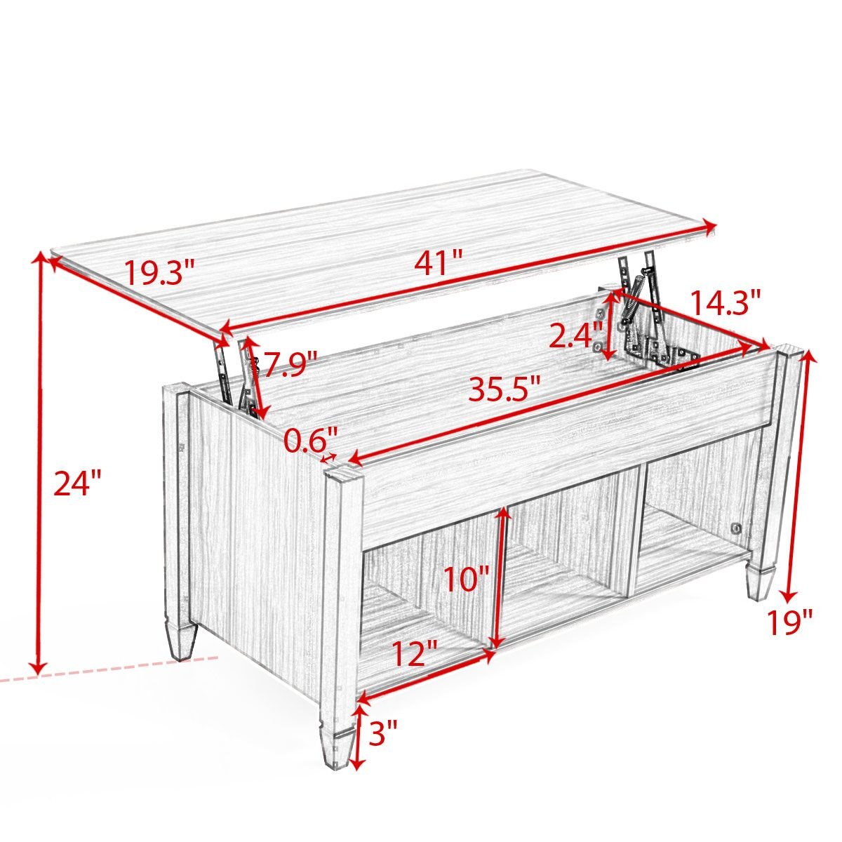 Lift Top Coffee Table with Storage Compartment - Solid Wood Laptop Desk for Home Office, Living Room & Bedroom - Multi-Functional Lift Top Table for Work, Study & Dining