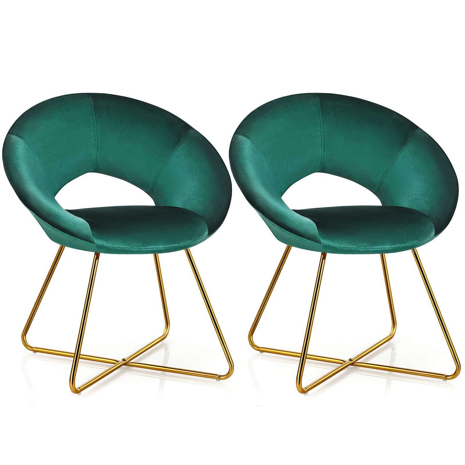 Mid-Century Velvet Accent Chair with Metal Legs - Green Upholstered Vanity Desk Chair for Living Room, Bedroom & Home Office - Golden Finished Modern Sofa Armchair (Set of 2) | Perfect for Reading Nooks, Lounge Areas & Stylish Workspaces