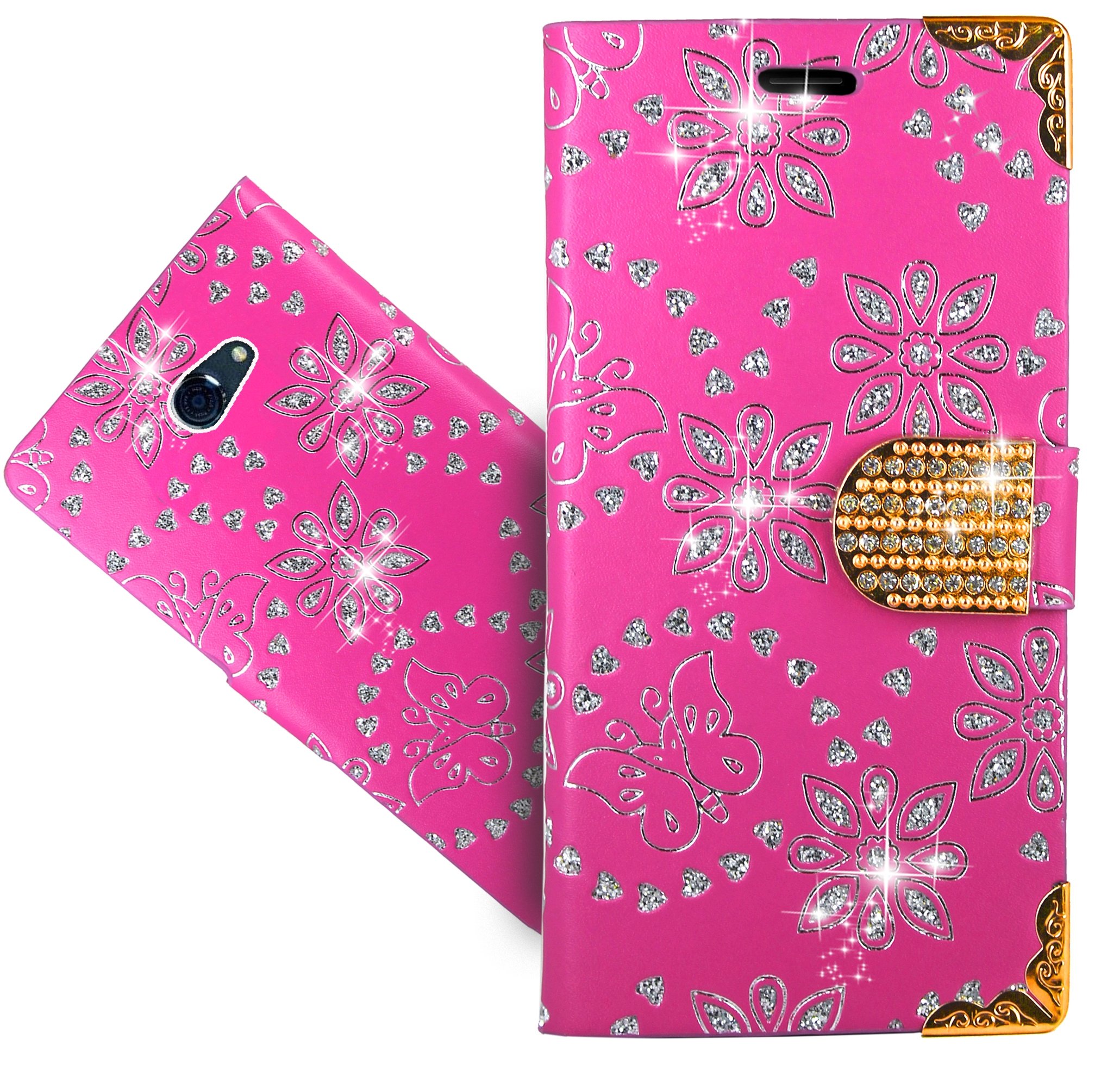 Foneexpert Vodafone Smart Ultra 7 Case - Bling Diamond Butterfly Design Leather Wallet Cover with Kickstand | Perfect for Work, Travel & Everyday Protection