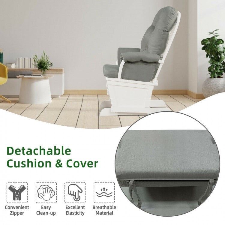 Gray Wooden Baby Glider Rocking Chair with Ottoman & Cushion Set - Padded Armrests for Nursing, Feeding & Nursery Comfort - Perfect for Breastfeeding, Reading & Soothing Baby to Sleep